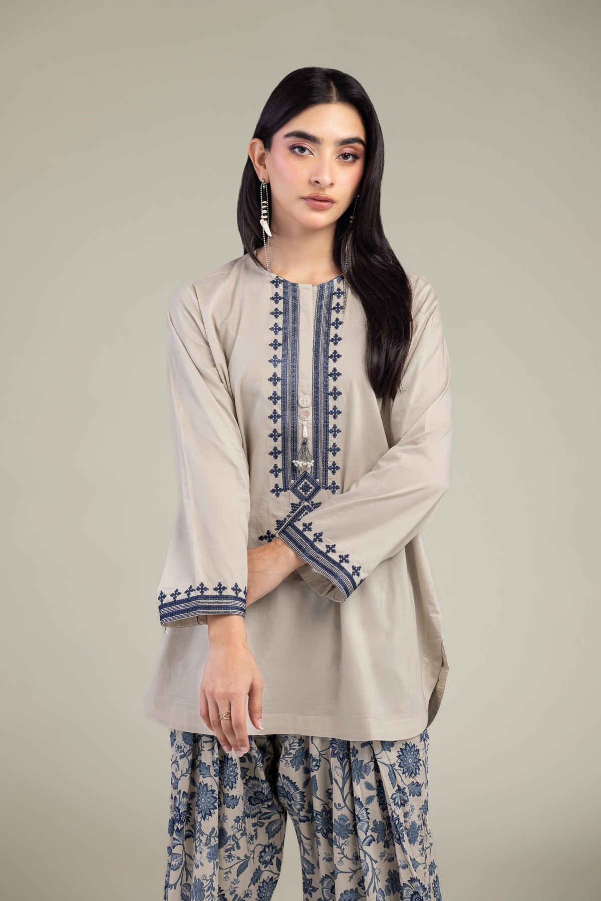 Embroidered Cambric Beige Short Kurta - A22-26-214FH1-VG
