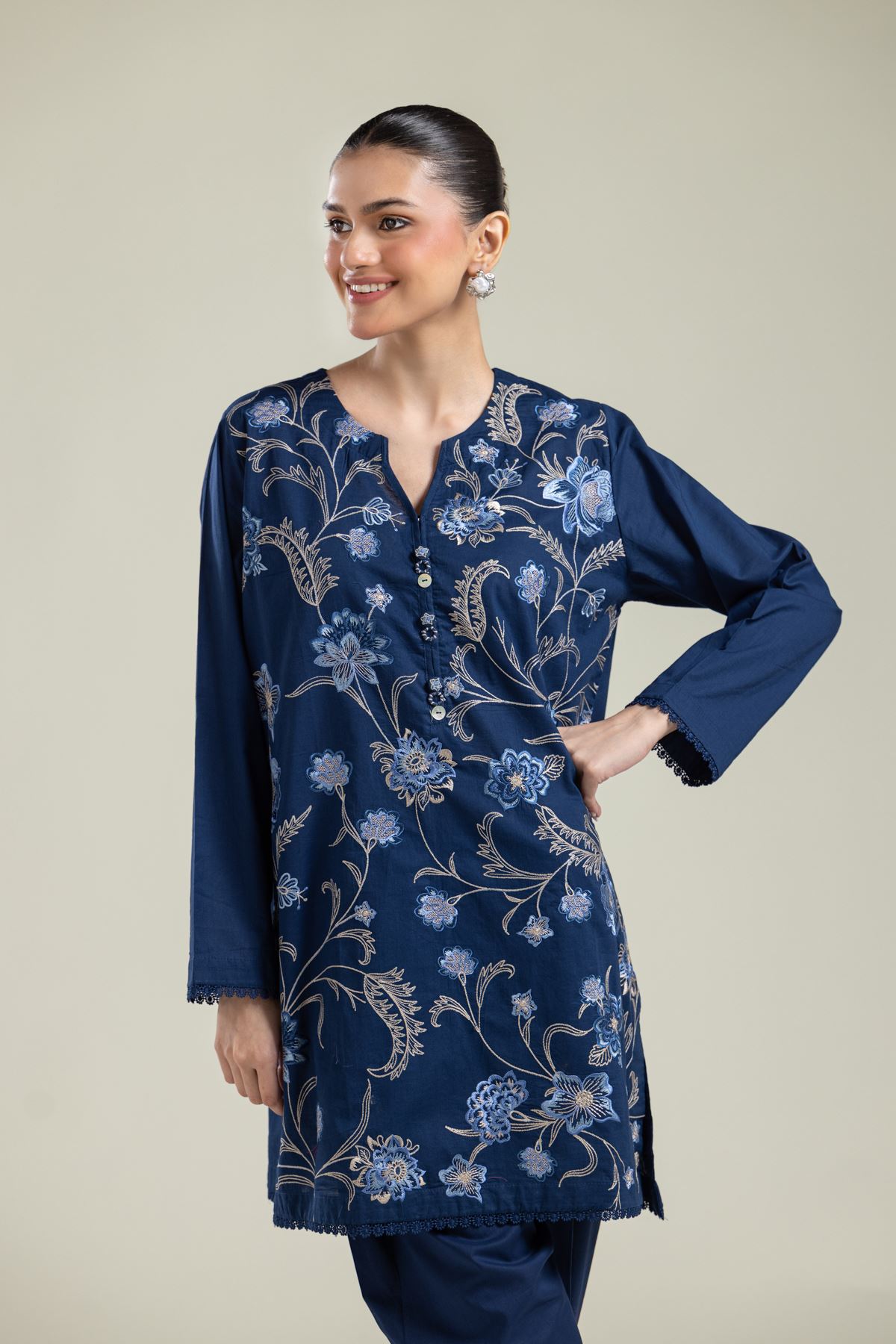 Embroidered Cambric Short Cambric Kurta - T-A113-26-101EI2-VG