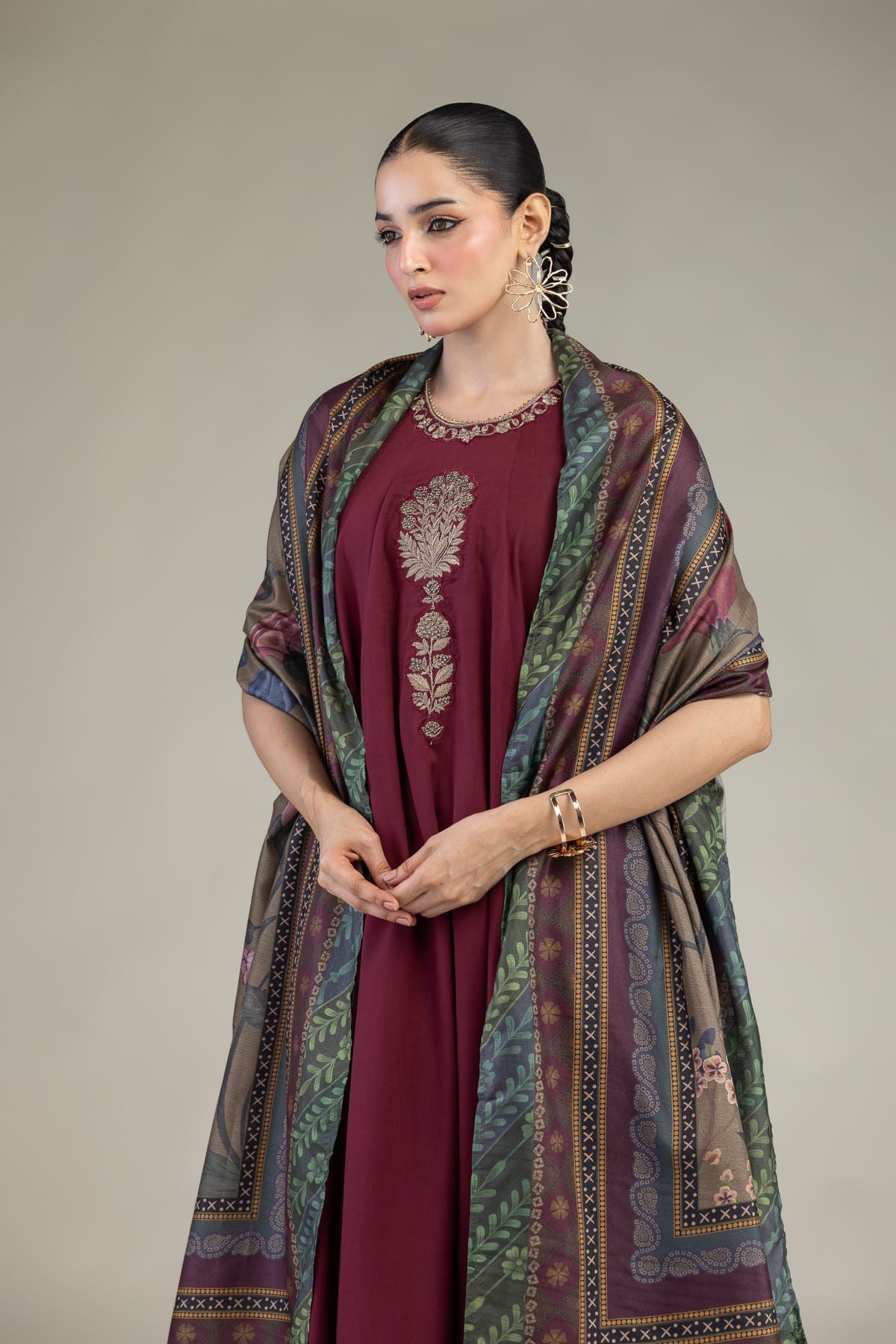 Printed Polyester Silk Silk Floral Dupatta - 2-26-203-A-E1-VG