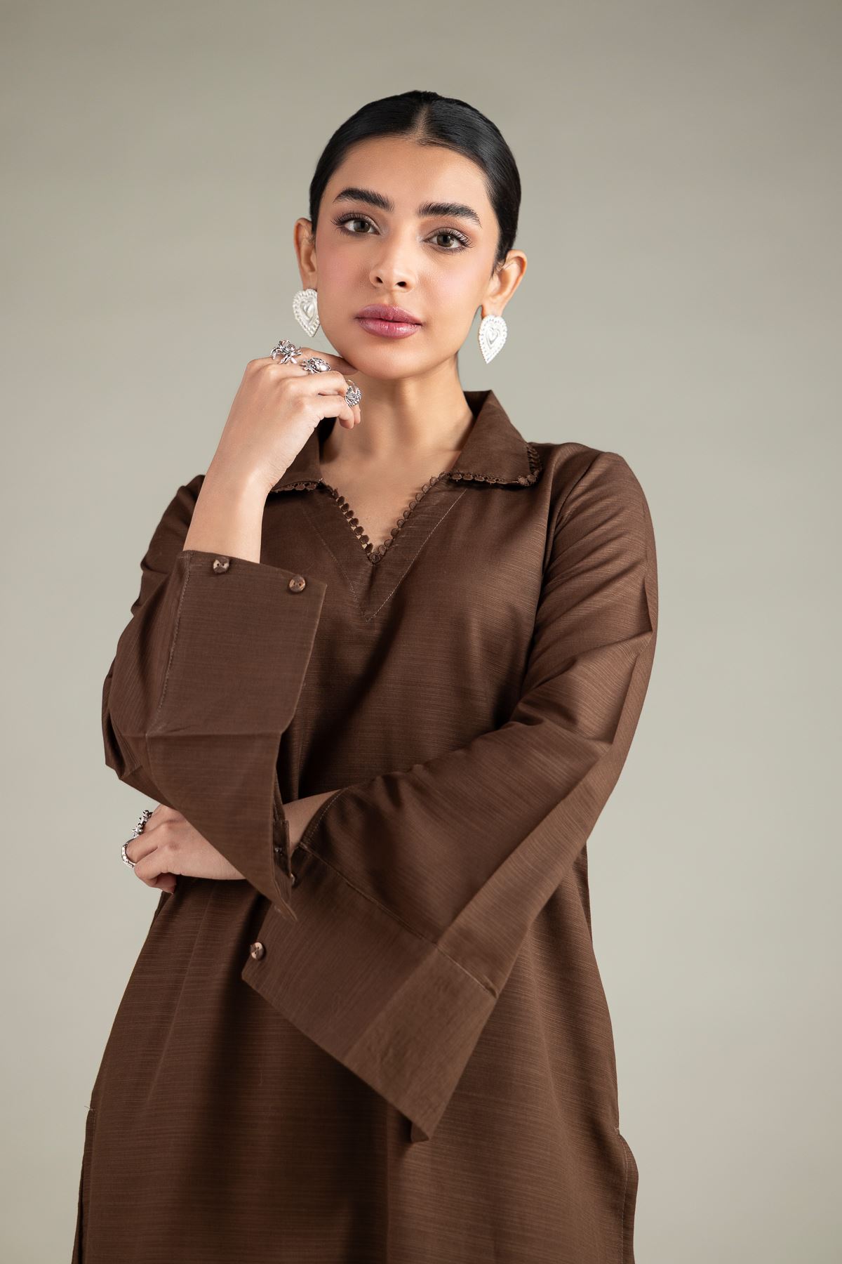 Dyed Textured Cotton Wing Collar Kurta - 1-26-109-A-I-VG