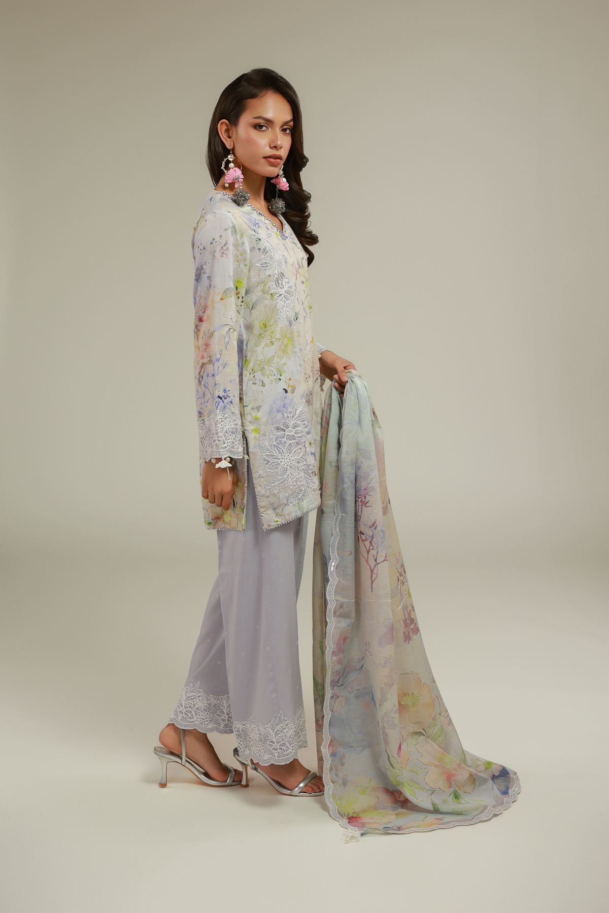Embroidered Raw Silk Floral 3-Piece Set - A33-26-106FC-VG