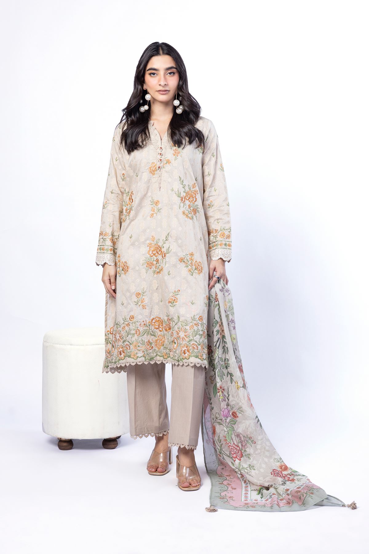 Embroidered Broshia Tailored 3 Piece - T-A22-26-107FG-VG