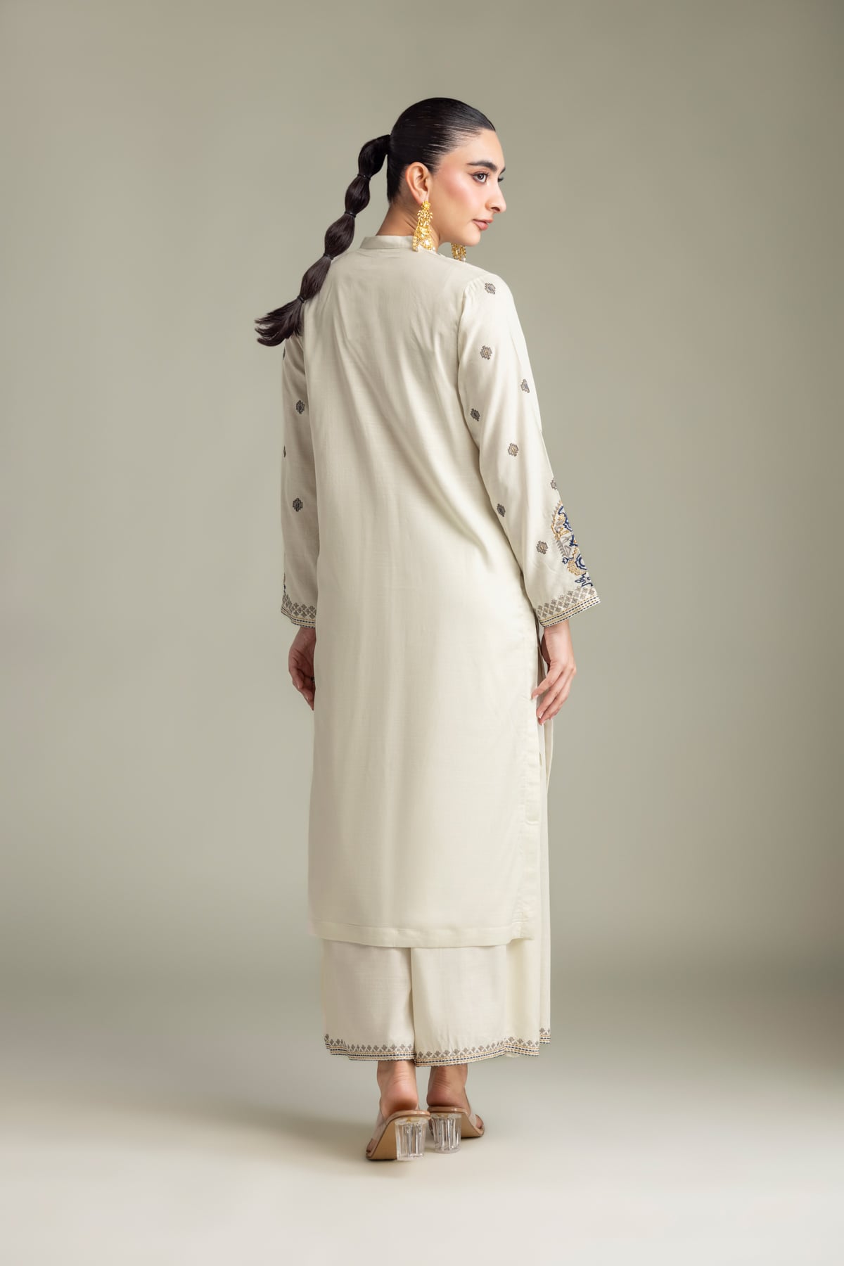 Embroidered Raw Silk Off-White Silk Kurta - 2-26-415-A-H1-VG