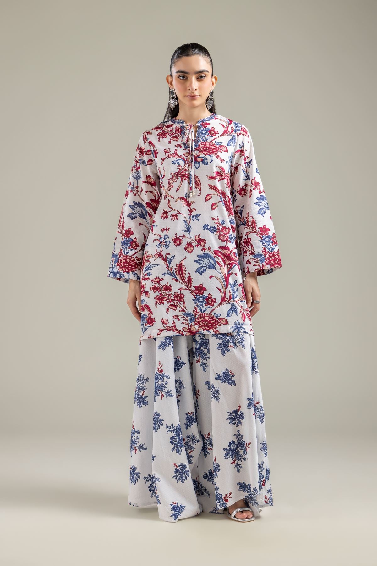 Embroidered Cotton Dobby White Floral Kurta - T-A22-26-120FI1-VG