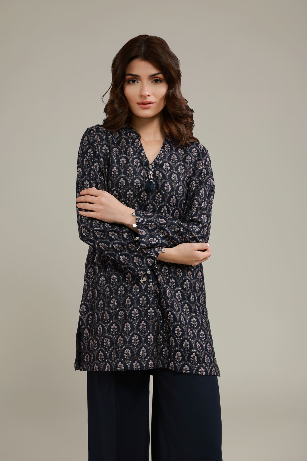 Dyed Jacquard Kurta - 25-07-7E8-11TA-VG