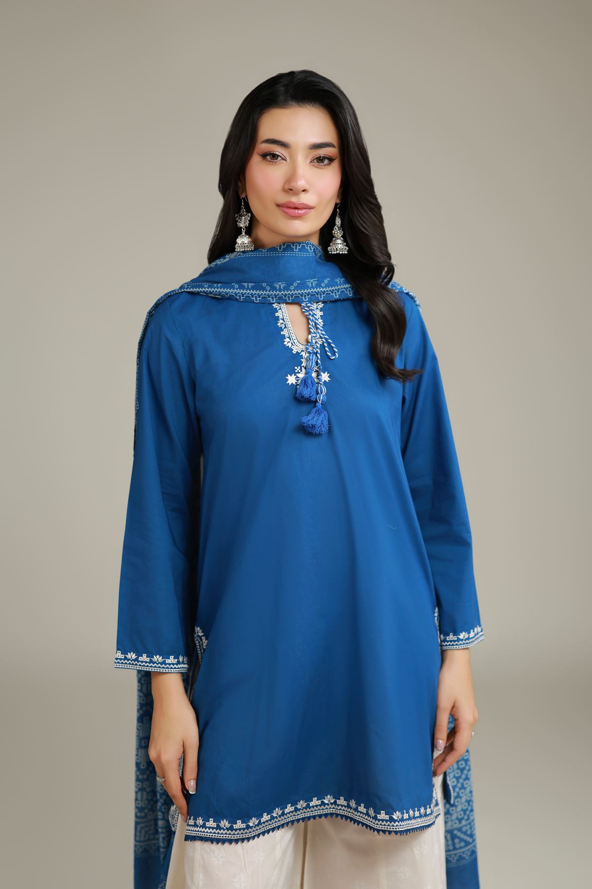 Embroidered Cambric Blue Cambric Kurta - 2-26-106-A-E-VG