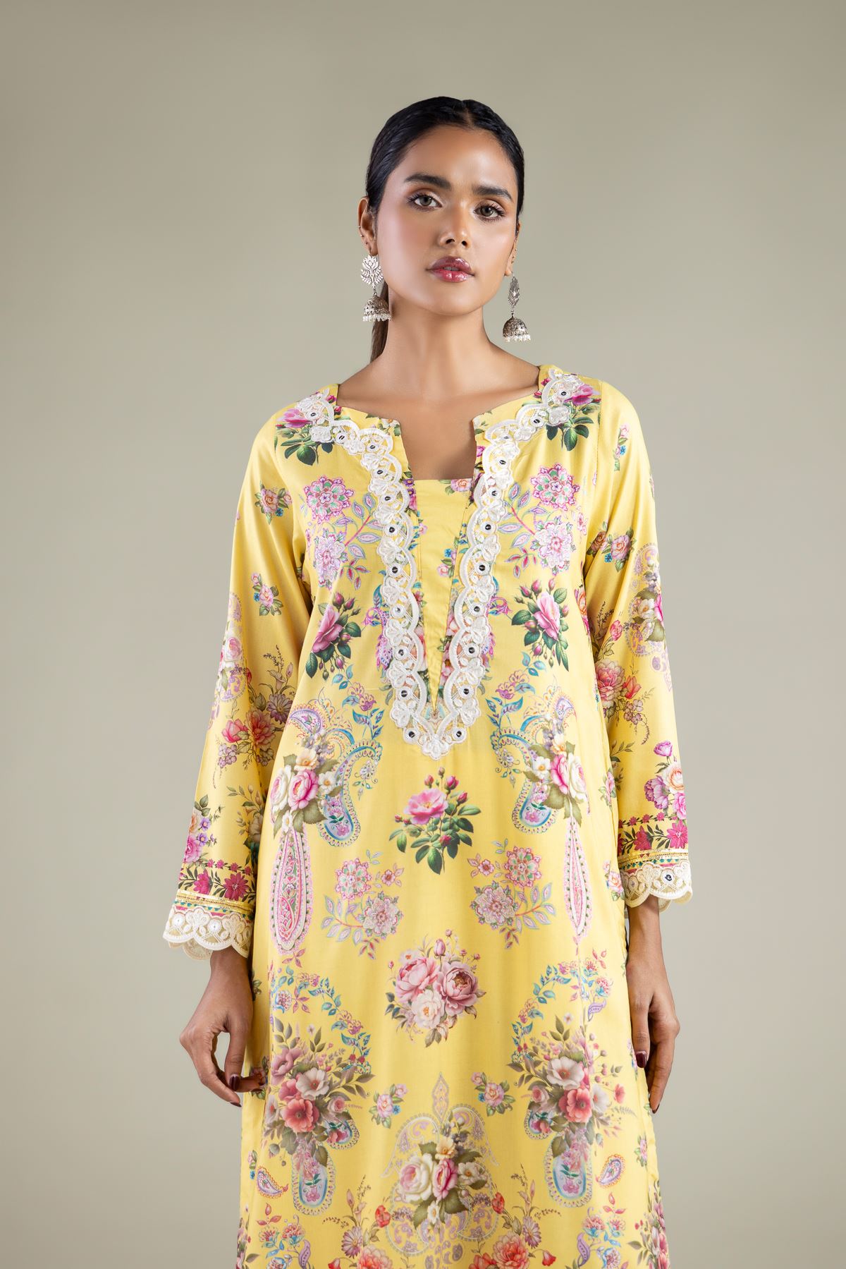 Embroidered Viscose Paisley Longline Kurta - 25-10-12E11-07TA-VG