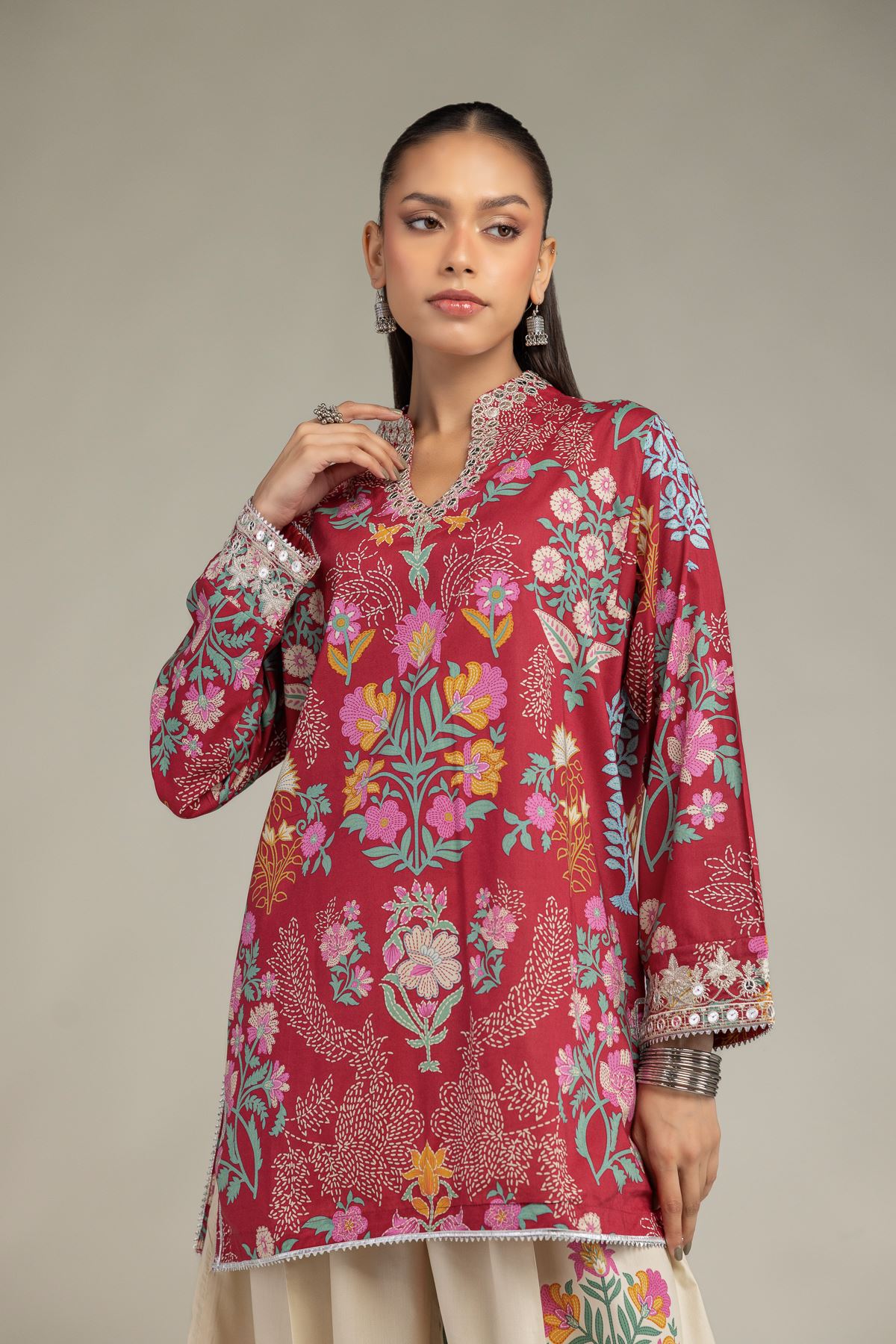 Embroidered Cotton Viscose Floral Red Kurta - 1-26-234-A-C2-VG