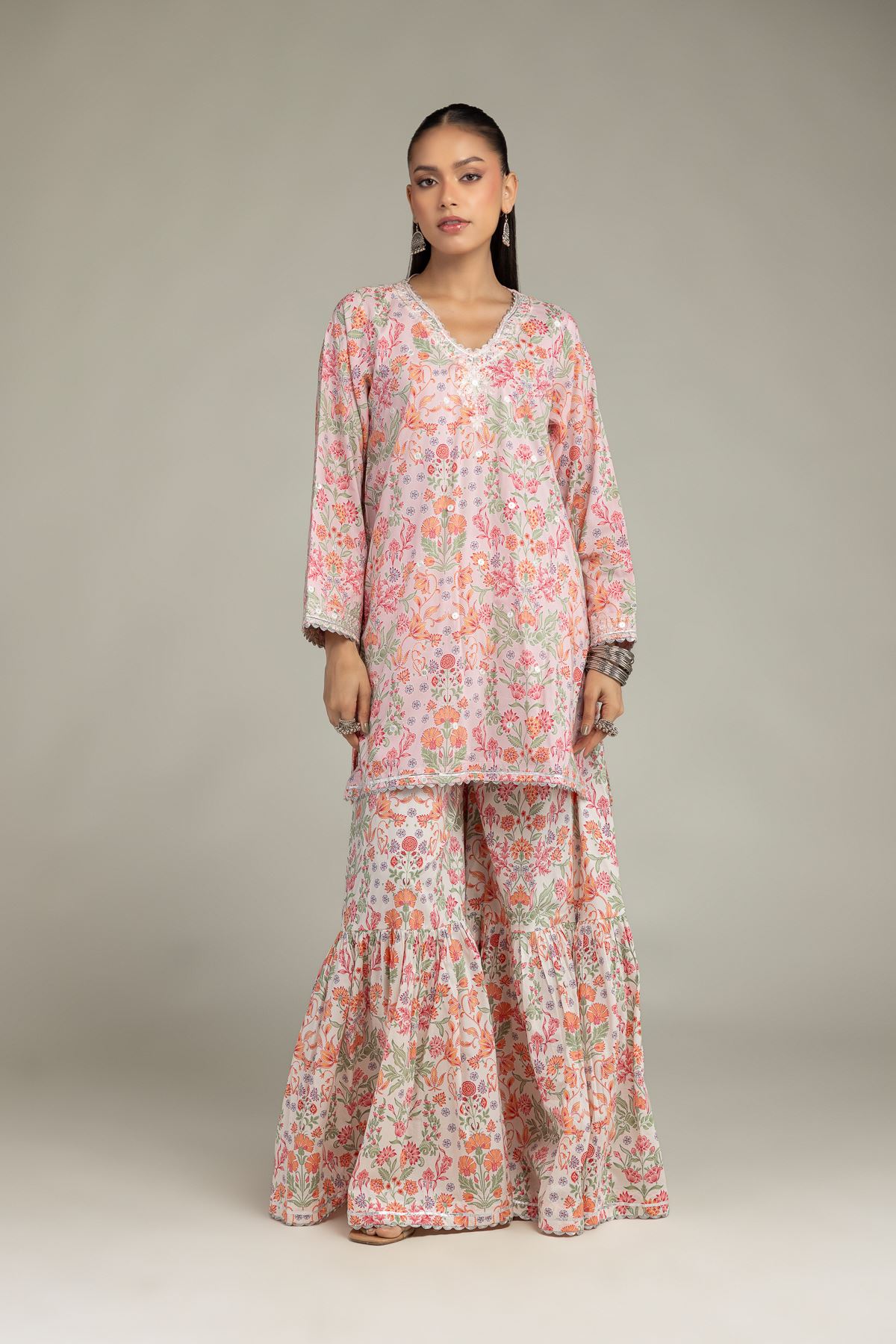 Embroidered Cotton Viscose Cotton Floral Pants - 1-26-234-A-I1-VG