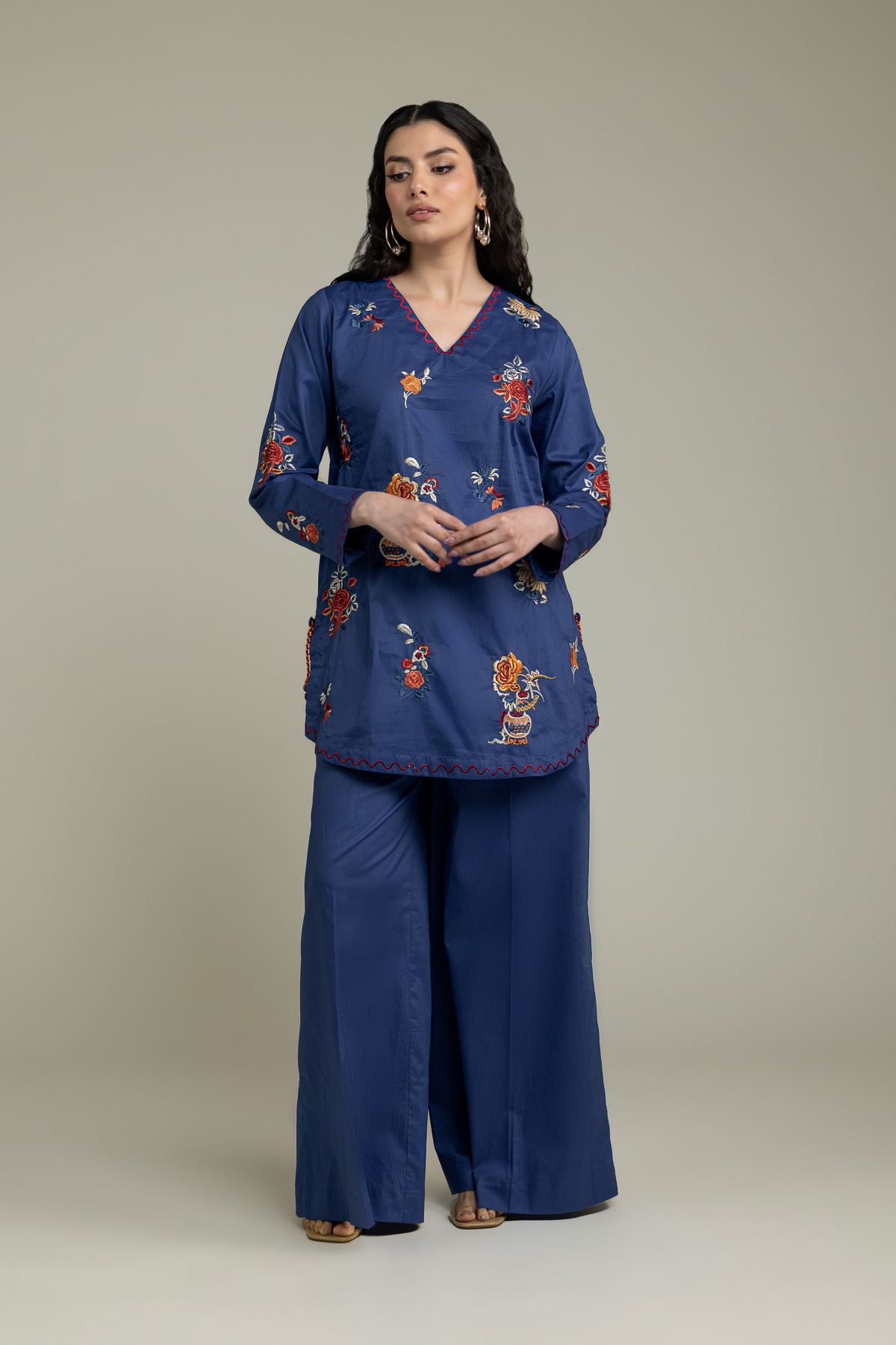 Embroidered Cambric Solid Navy Pants - 1-26-231-A-D1-VG