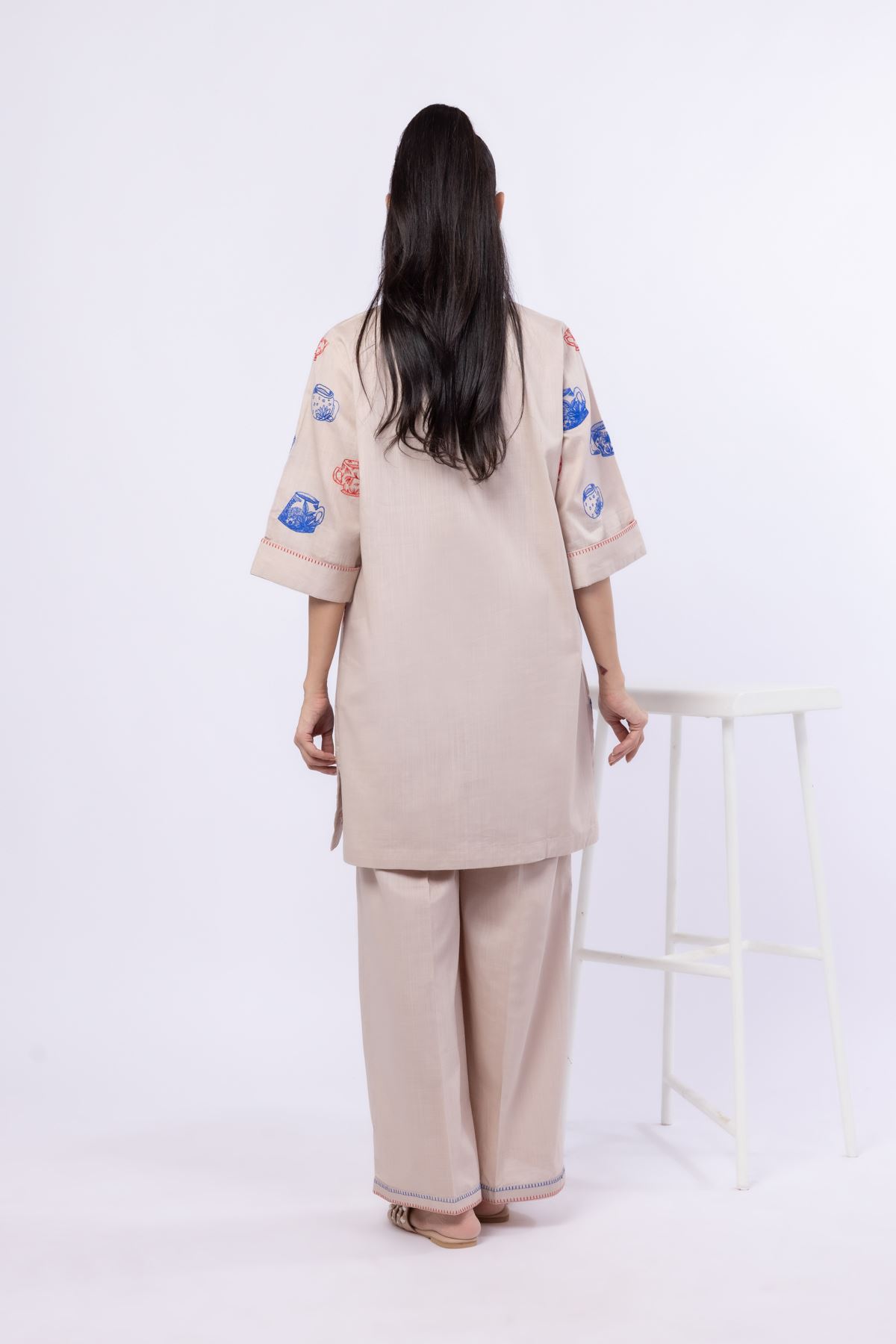 Embroidered Crosshatch Poplin Kurta - 25-09-9S3-07TB-VG