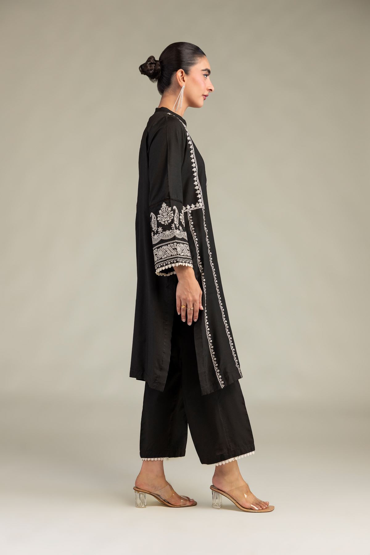 Printed Raw Silk Black Silk Pants - 1-26-102-A-F-VG