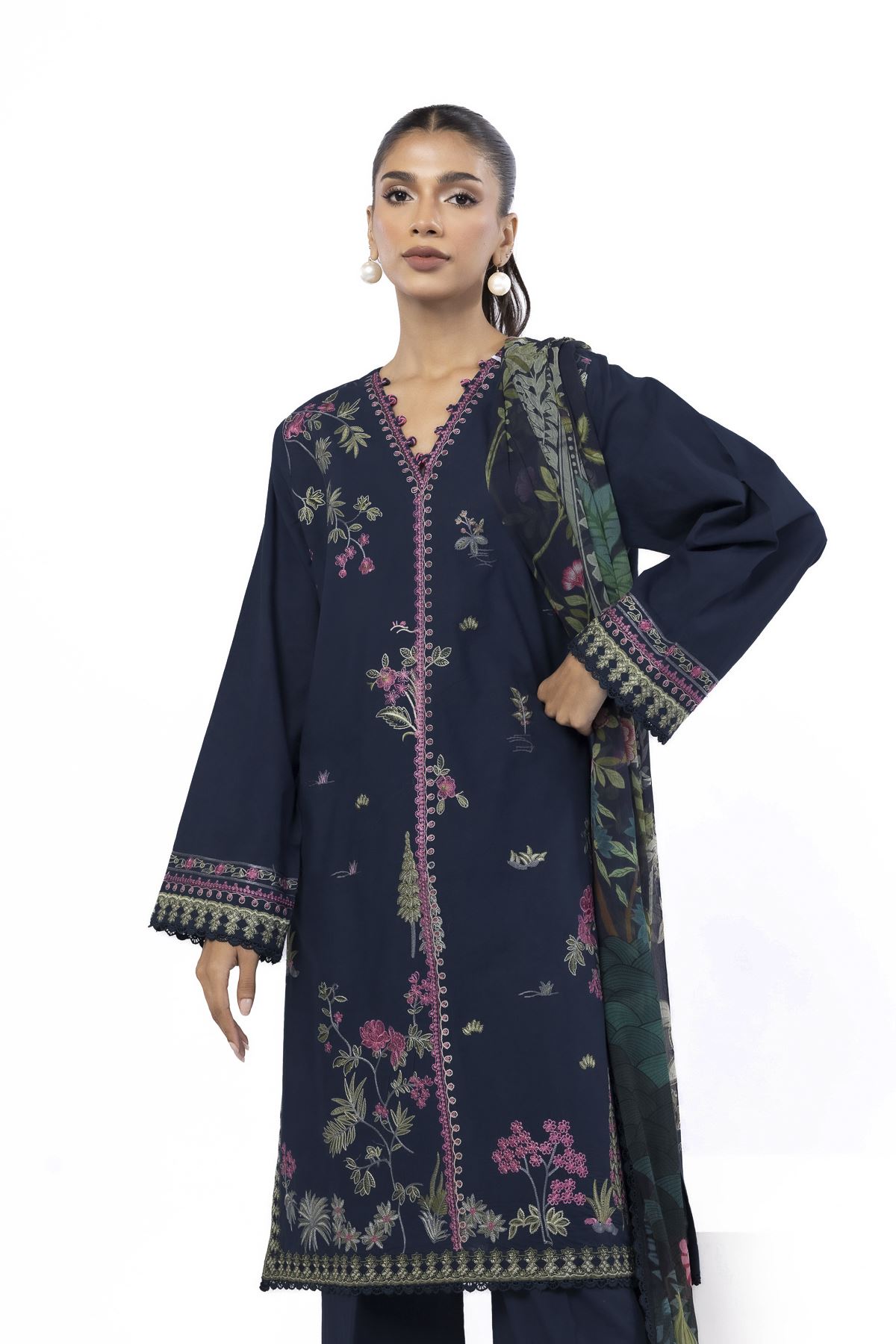 Embroidered Cambric Fabrics 3 Piece - 1001908421