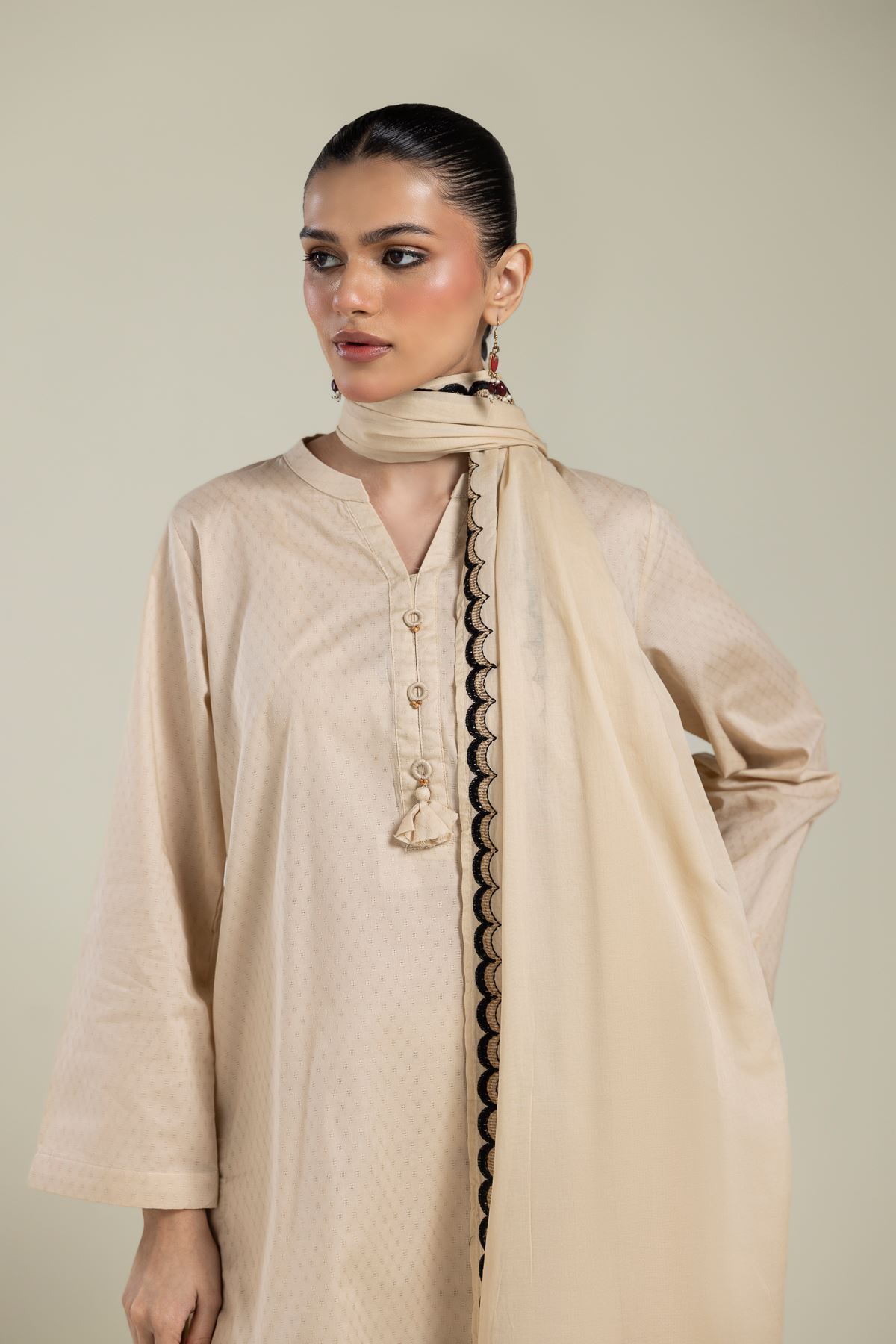 Embroidered Lawn Beige Lawn Dupatta - 1-26-134-A-E-VG