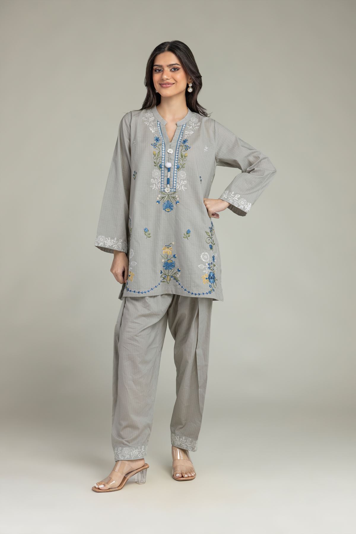 Embroidered Cotton Dobby Gray Cotton Kurta - 2-26-210-A-J1-VG