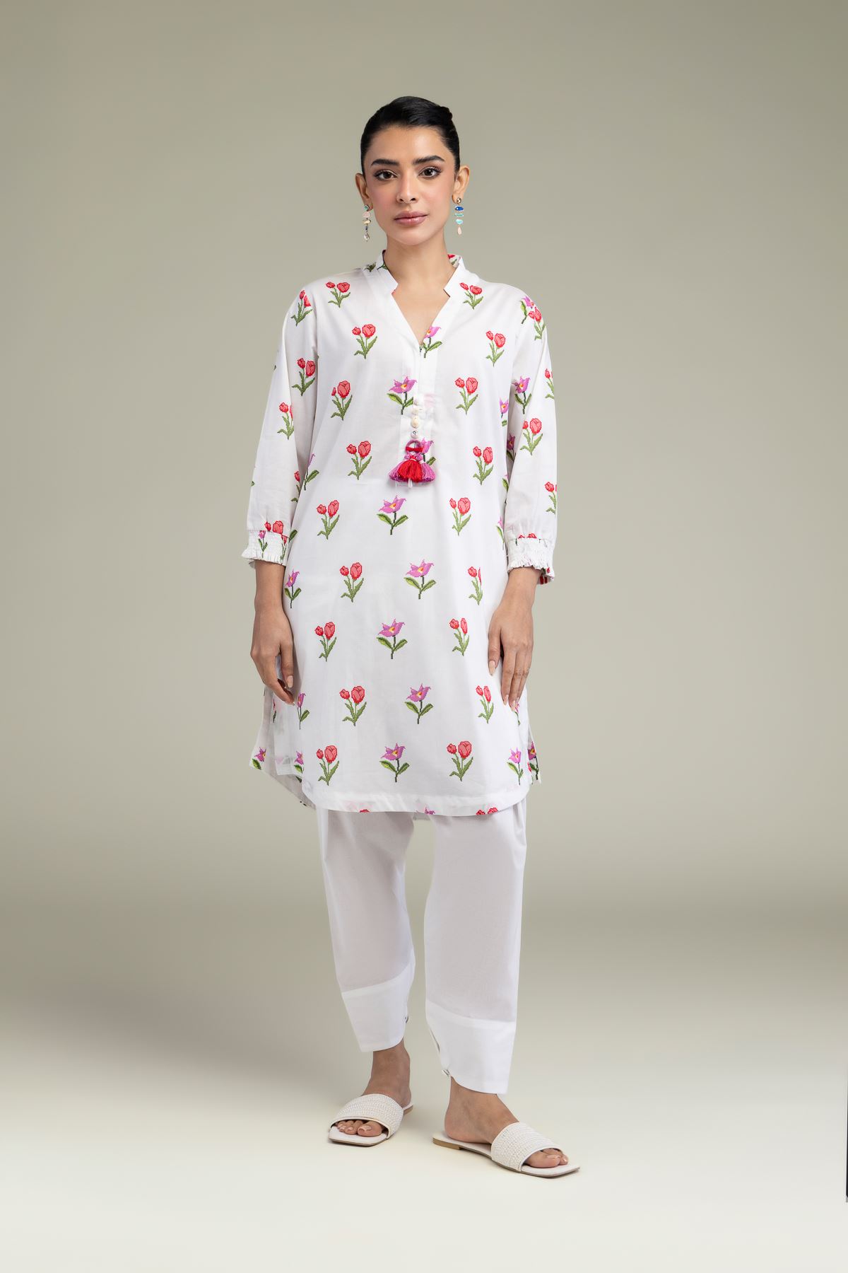 Printed Cambric White Cambric Kurta - 25-09-12E2-03TA-VG