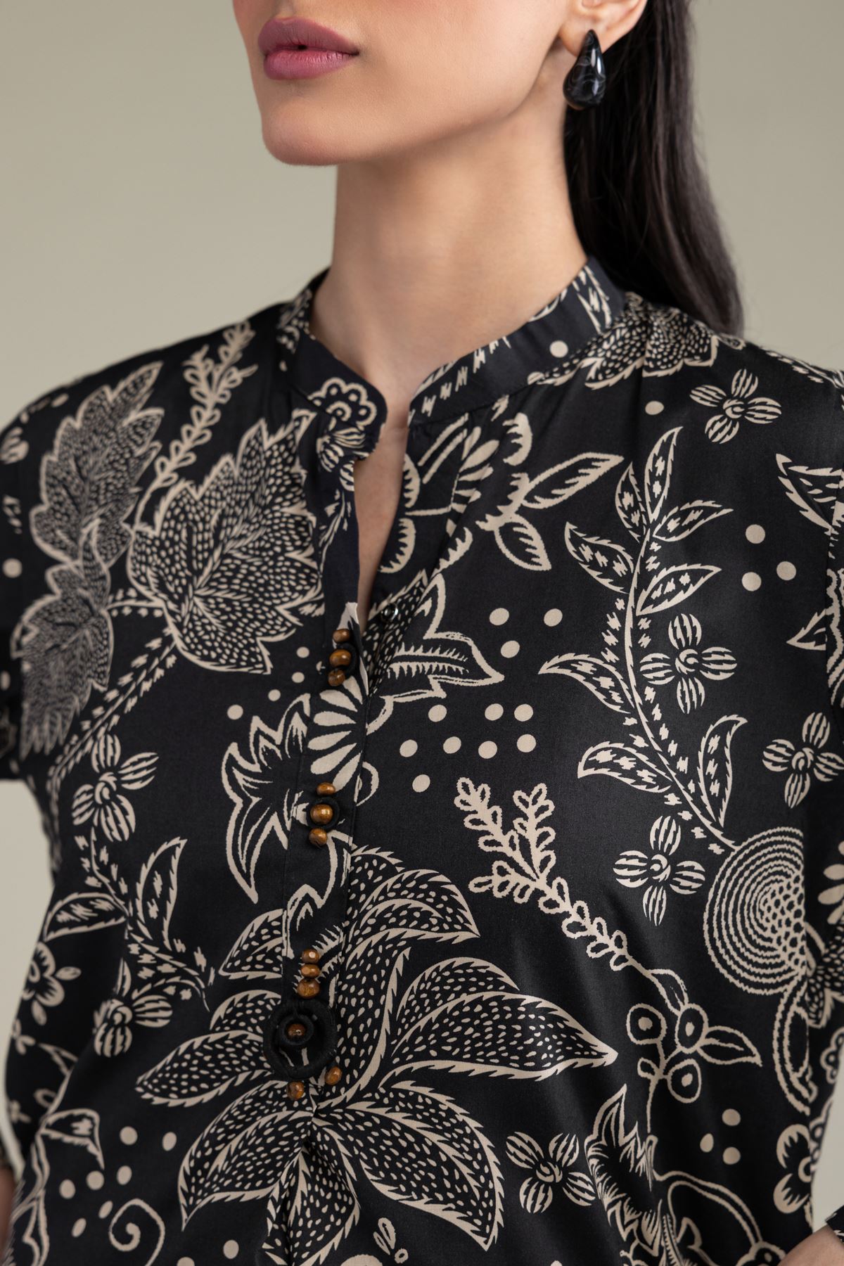Printed Cotton Viscose Black Longline Kurta - 1-26-206-A-H1-VG