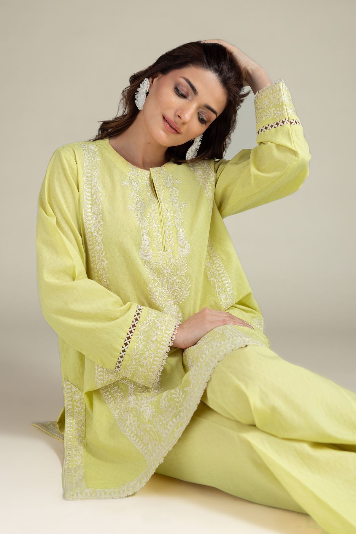 Embroidered Cotton Dobby Fabrics 2 Piece | Top and Bottom - A112-26-108EI2-VG
