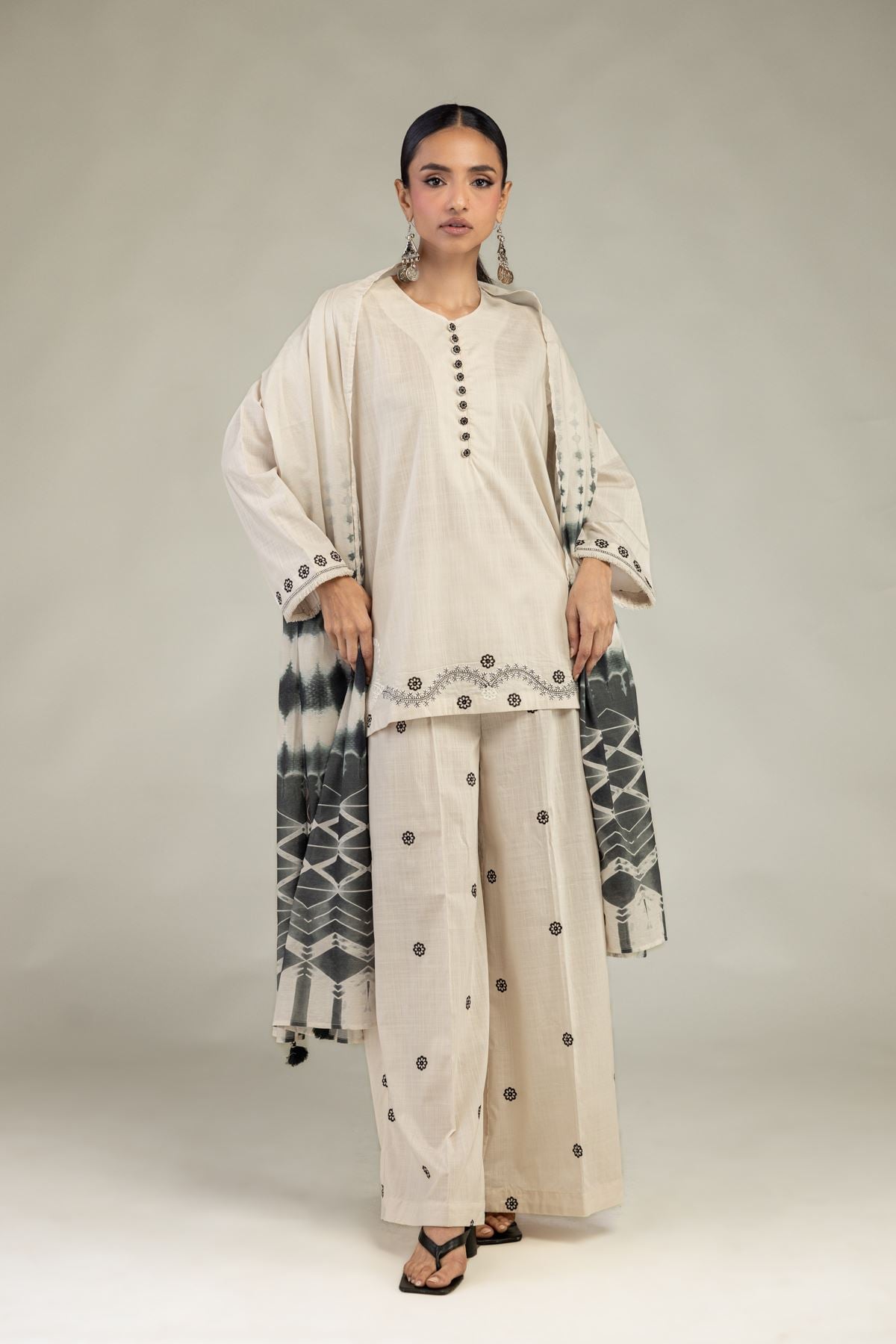 Textured Cotton Embroidered Textured Cotton Pants - 1-26-226-A-I1-VG