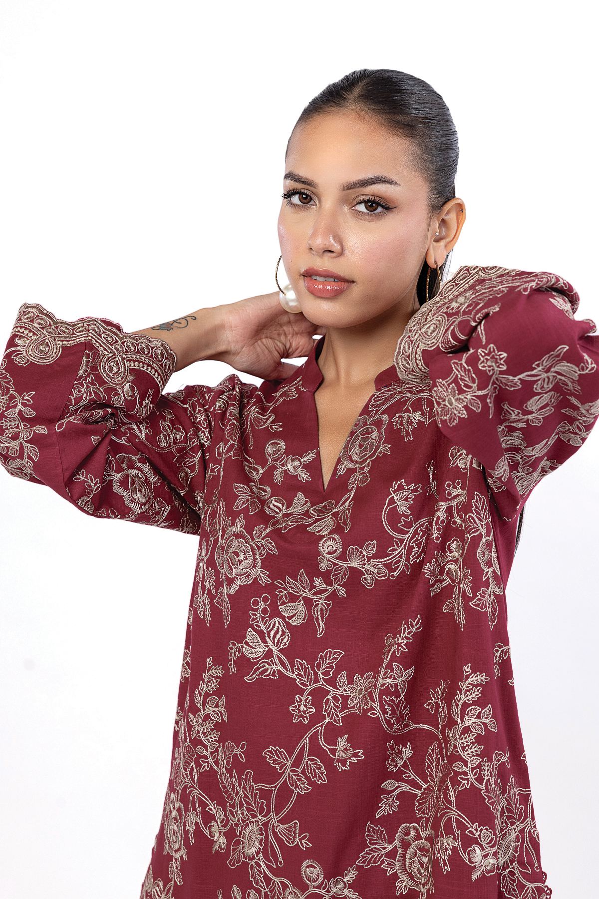 Embroidered Crosshatch Fabrics 2 Piece | Top and Bottom - KW33B-VG