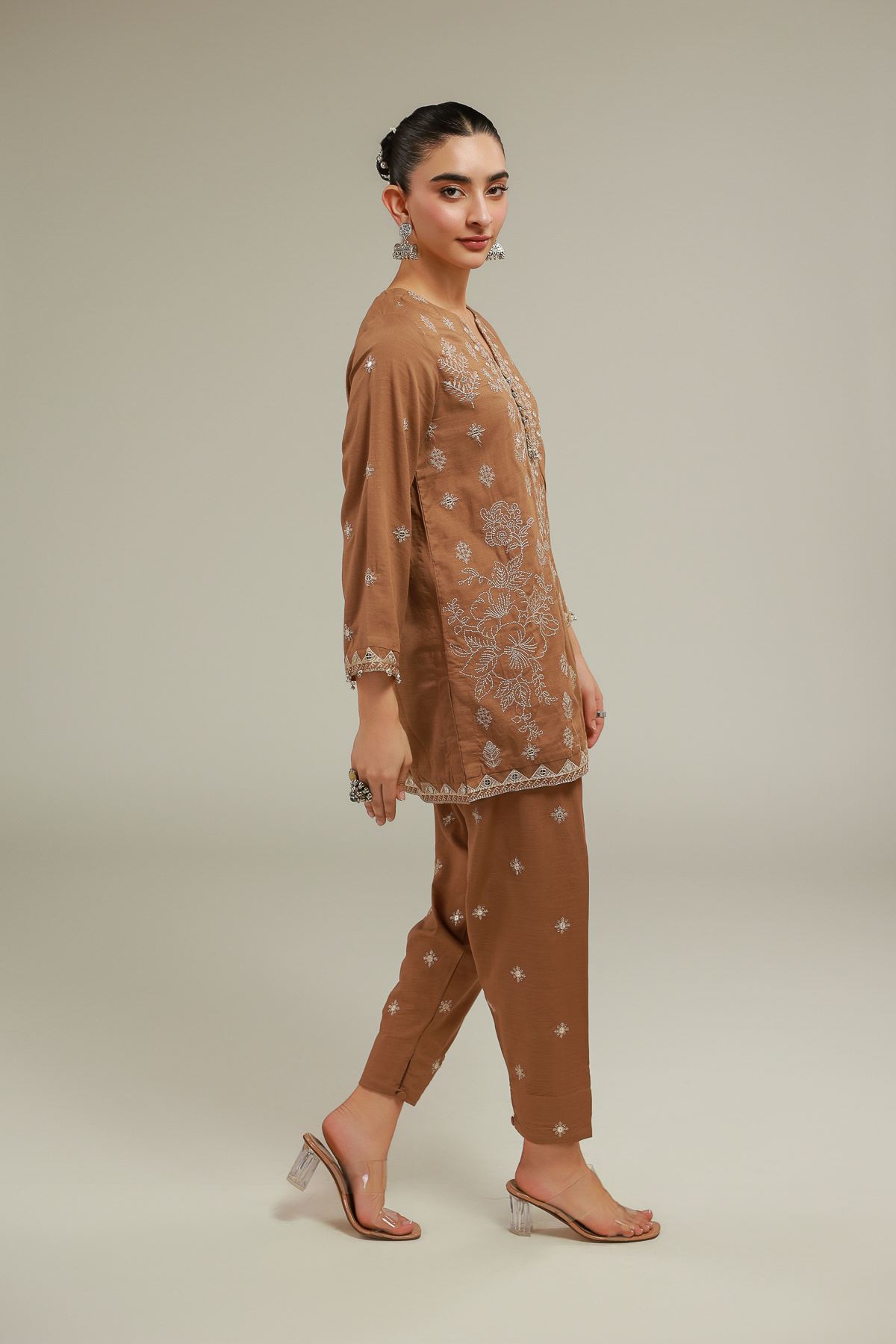 Embroidered Raw Silk Floral Straight Shalwar - 6-26-105-A-D-VG