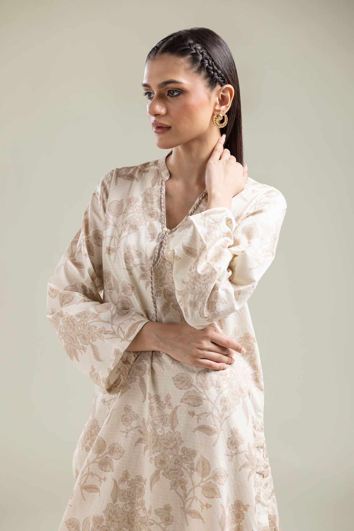Printed Cotton Dobby Floral Longline Kurta - 1-26-134-A-F-VG