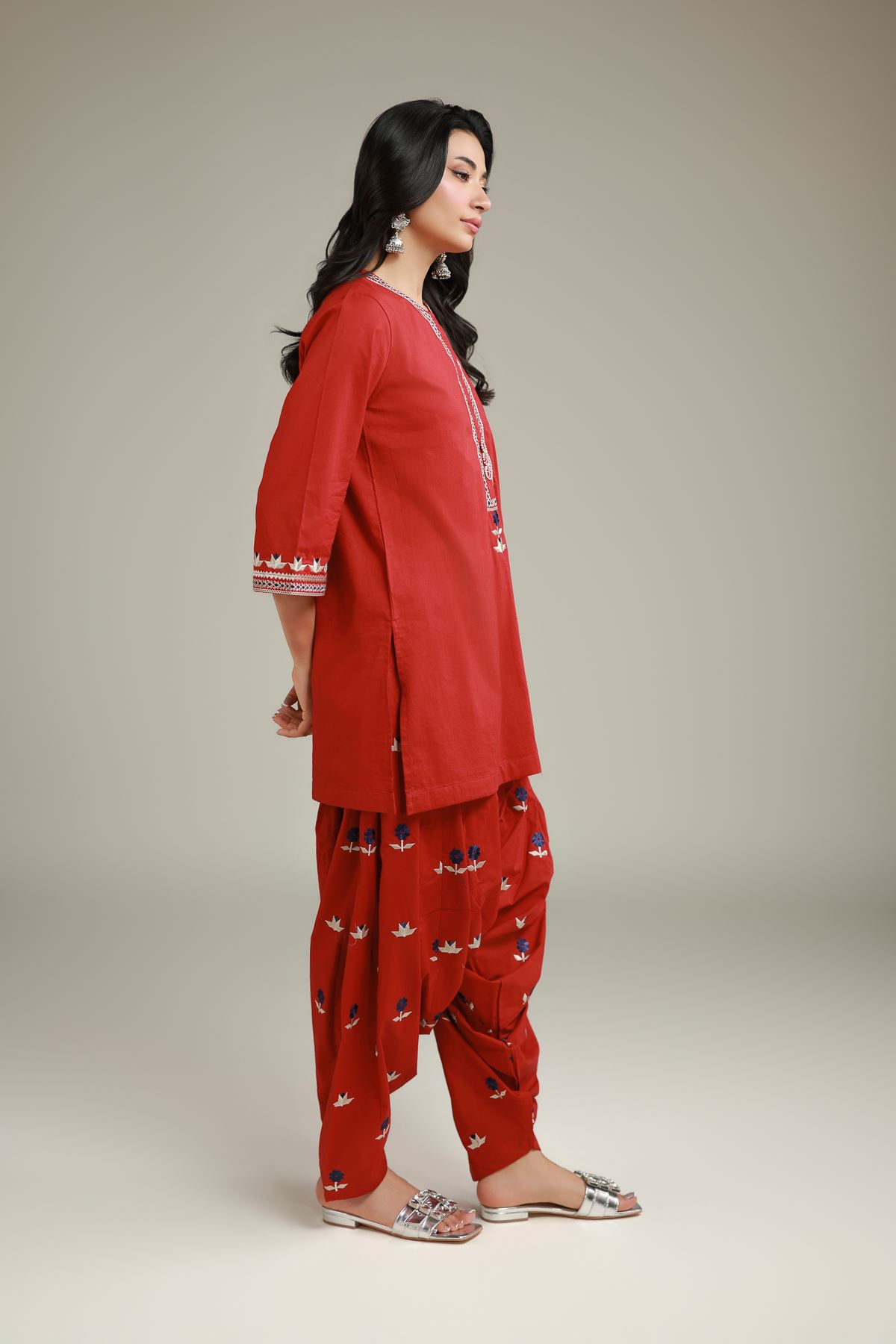 Embroidered Cambric Red Cambric Shalwar - 1-26-120-A-B-VG