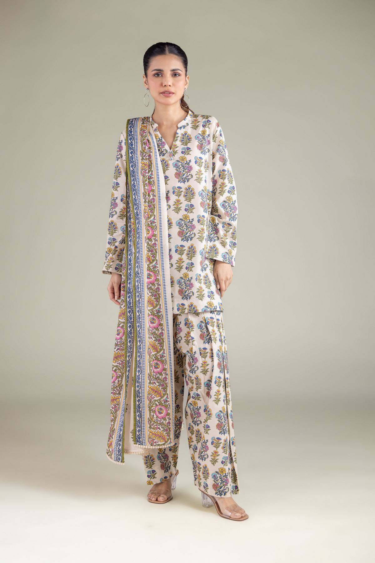 Printed Lawn Mughal Motif Dupatta - 26-01-3E7-08TA-VG
