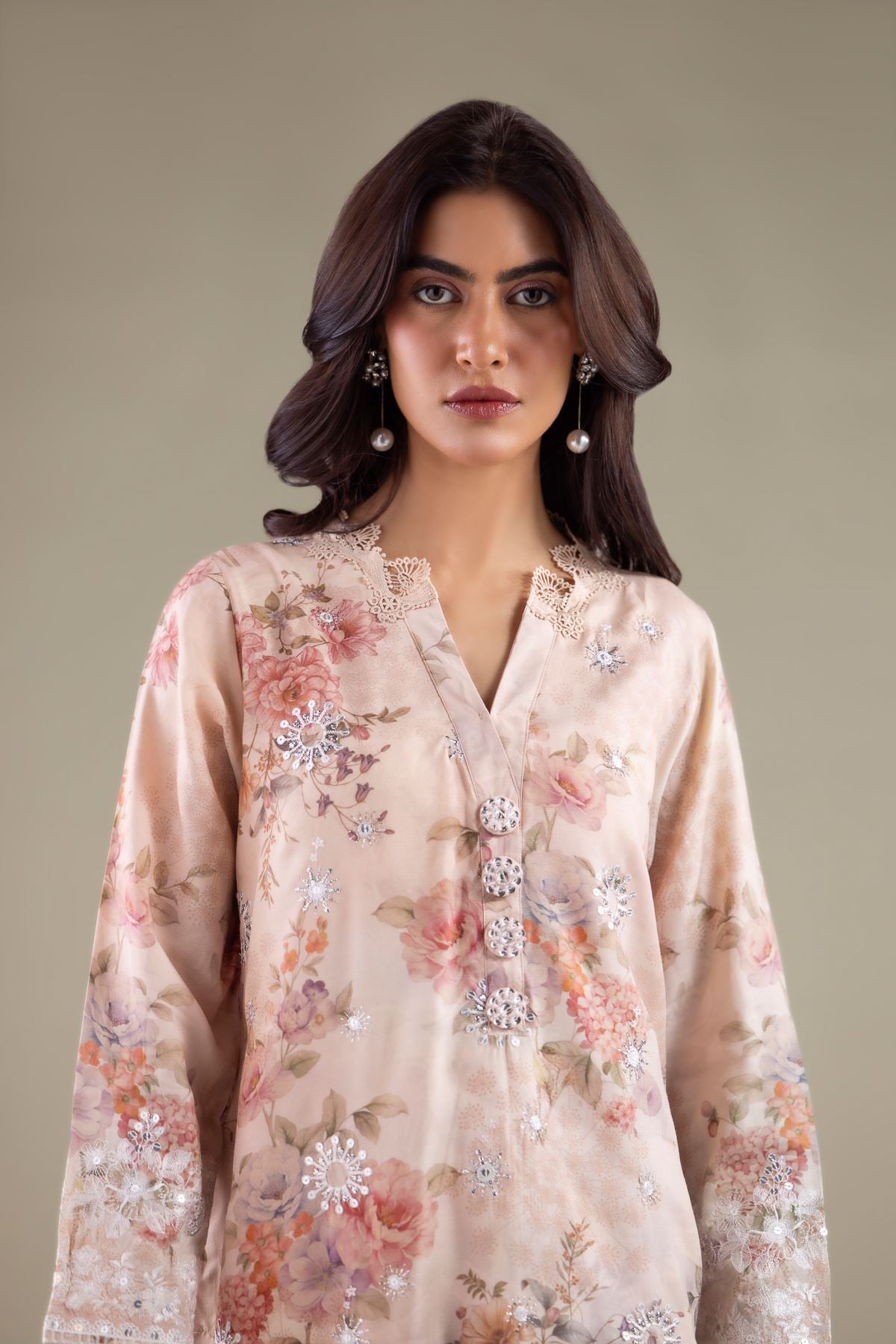 Embroidered Raw Silk Floral Sequin Kurta - 1-26-111-A-B-VG