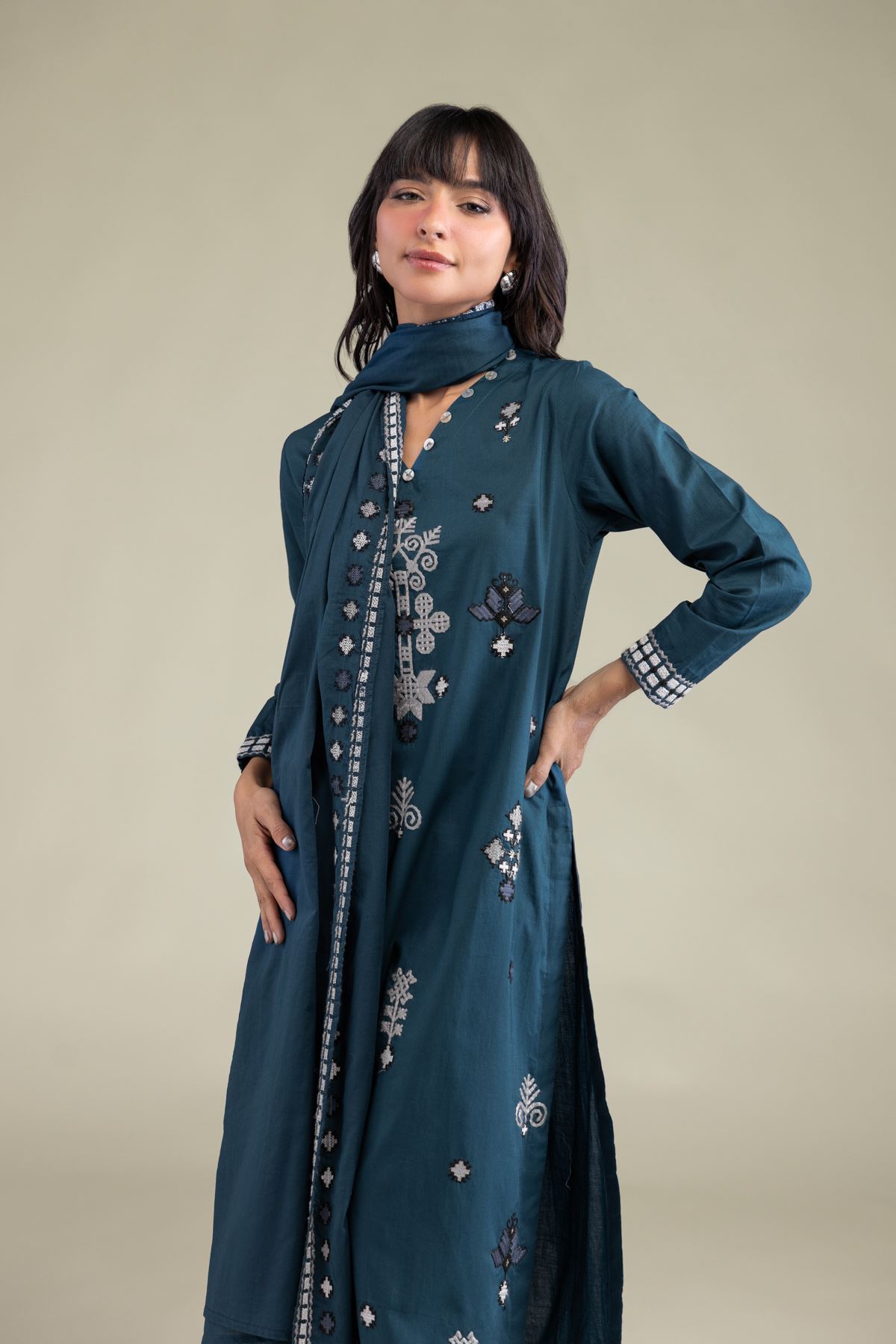 Embroidered Lawn Teal Lawn Dupatta - 25-08-12E8-07TB-VG