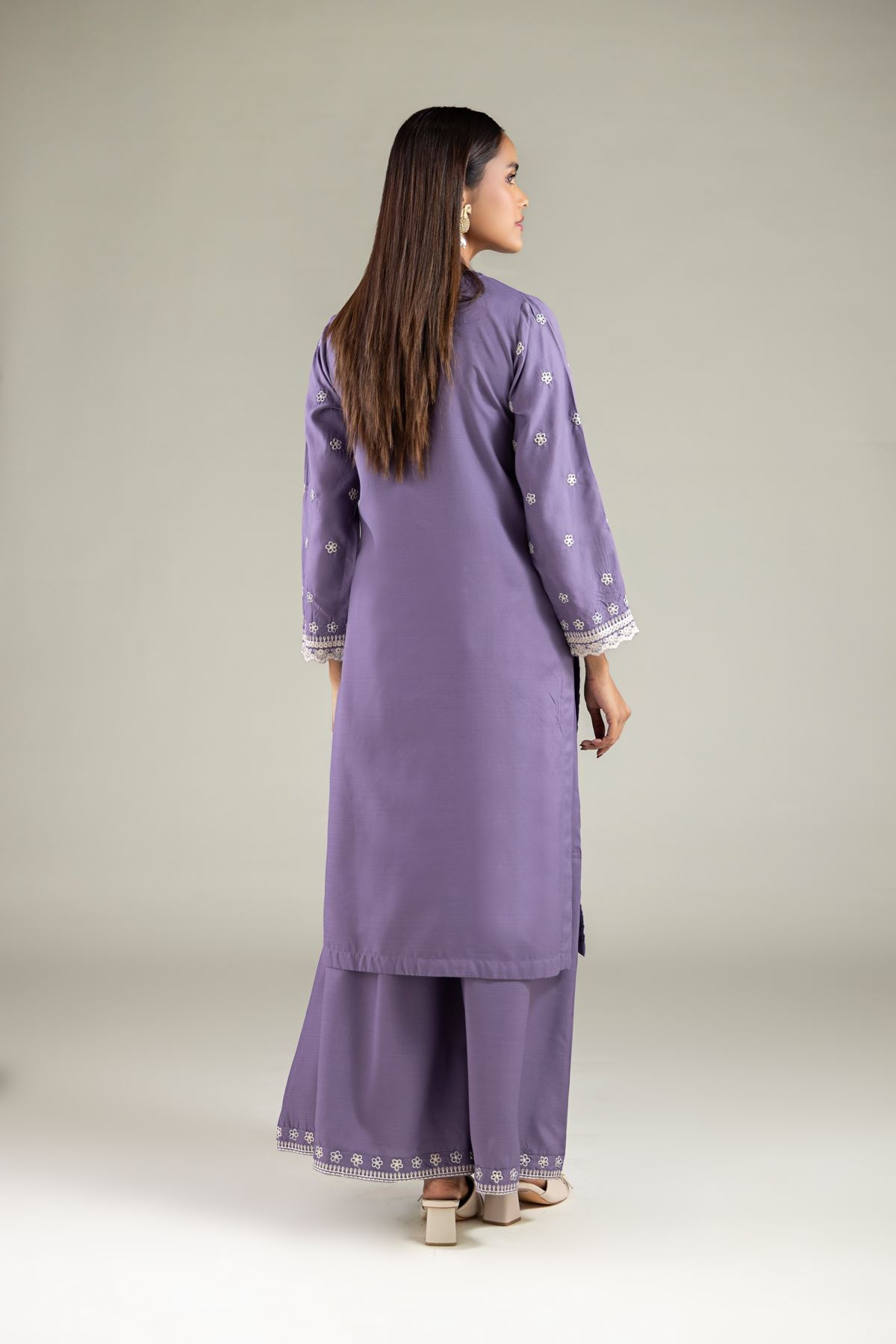 Embroidered Raw Silk Floral V-Neck Kurta - 2-26-102-A-H-VG