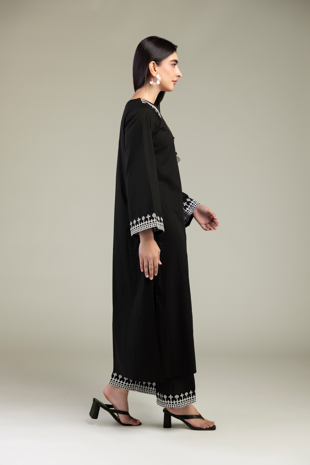 Embroidered Cambric Black Solid Pants - 8-26-303-A-C1-VG