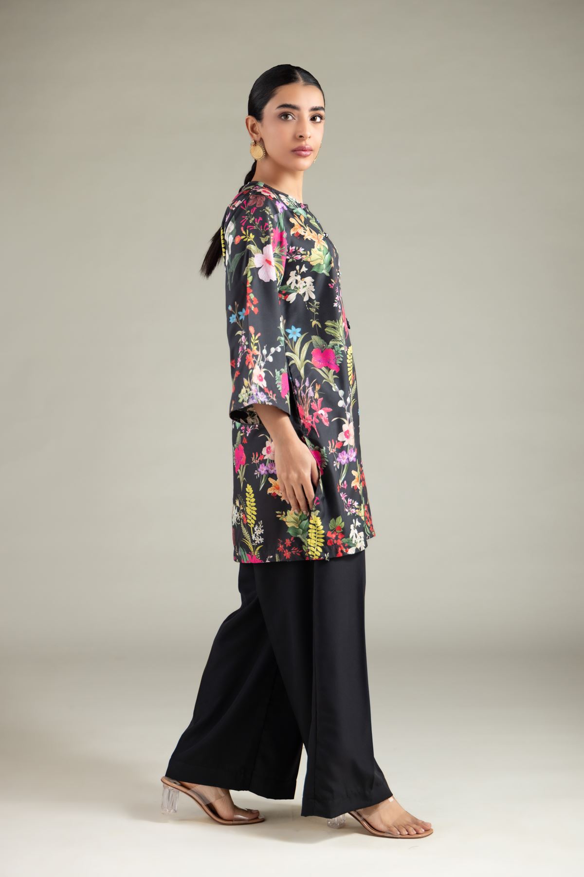 Printed Polyester Silk Kurta - 1-26-143-A-F-VG
