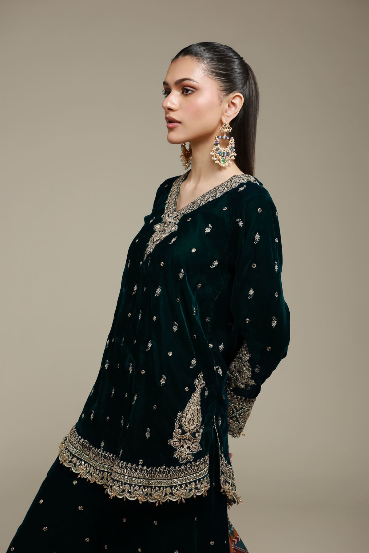 Embroidered Velvet 3 Piece Co-ord Set - 5-26-103-F-F-VG