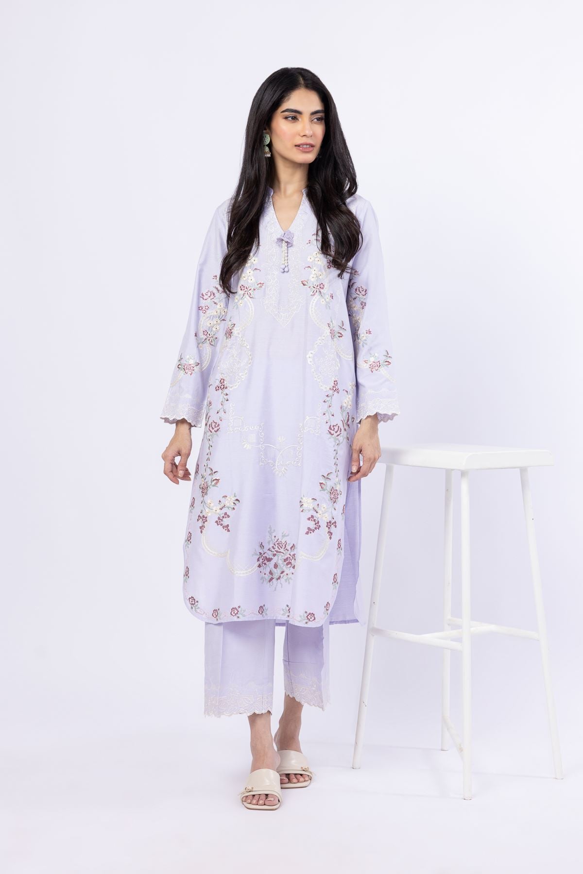Embroidered Raw Silk Kurta - 25-10-10S4-02TA-VG