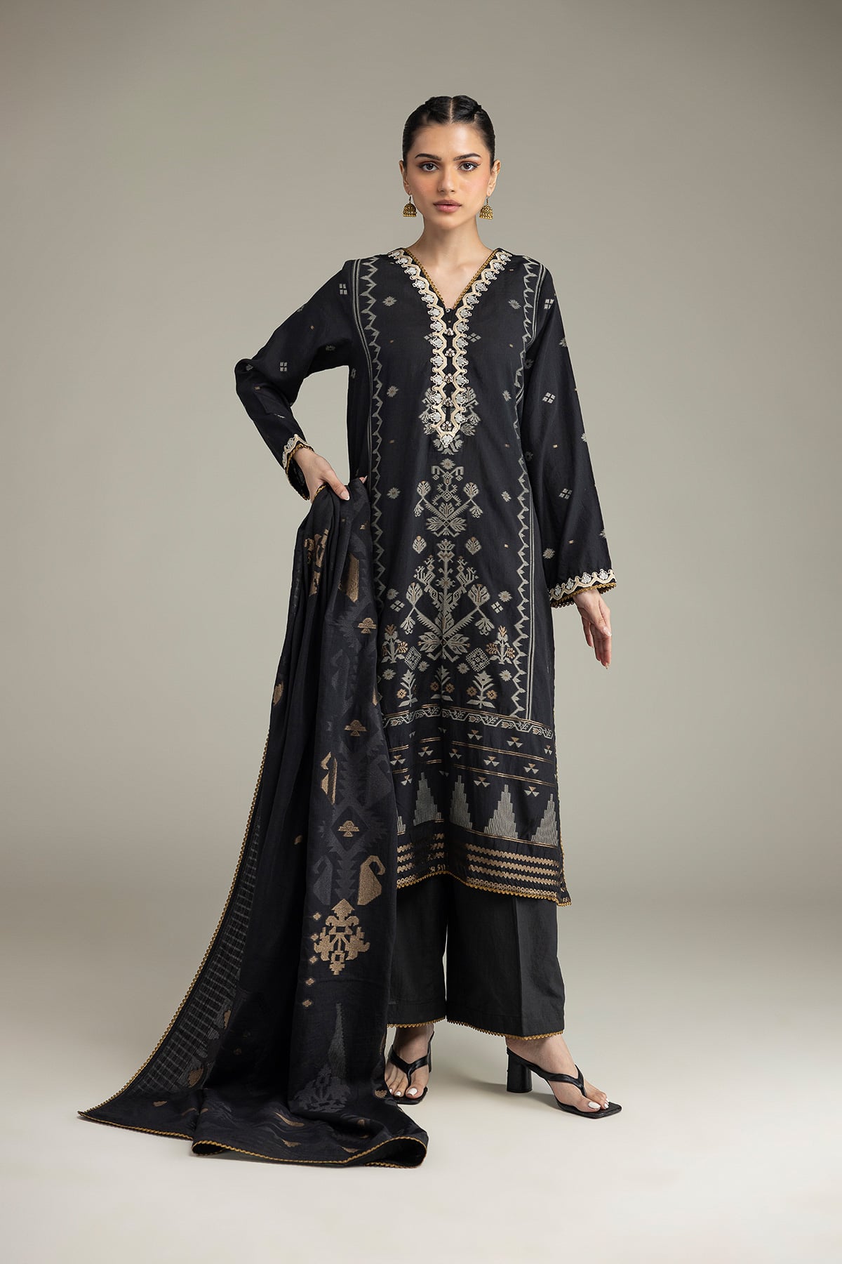 Embroidered Jacquard Fabrics 3 Piece - T-A33-26-207FD1-VG