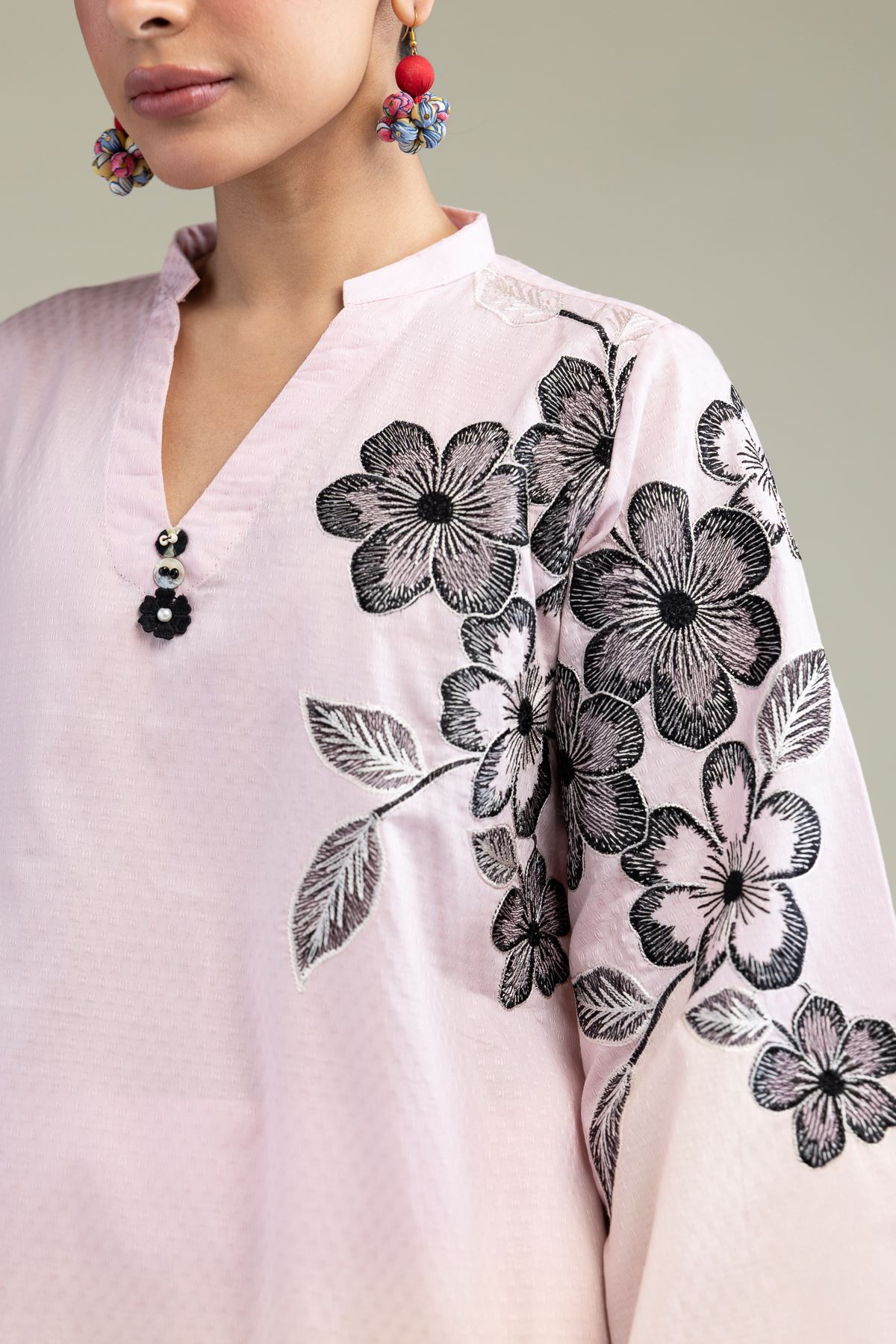 Embroidered Cotton Dobby Floral Pink Kurta - T-A11-26-101FH1-VG