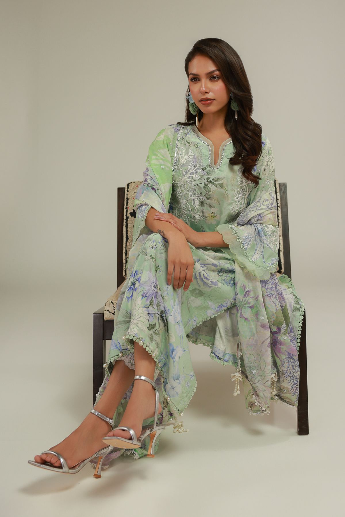 Embroidered Raw Silk Floral 3-Piece Set - T-A22-26-113FC1-VG