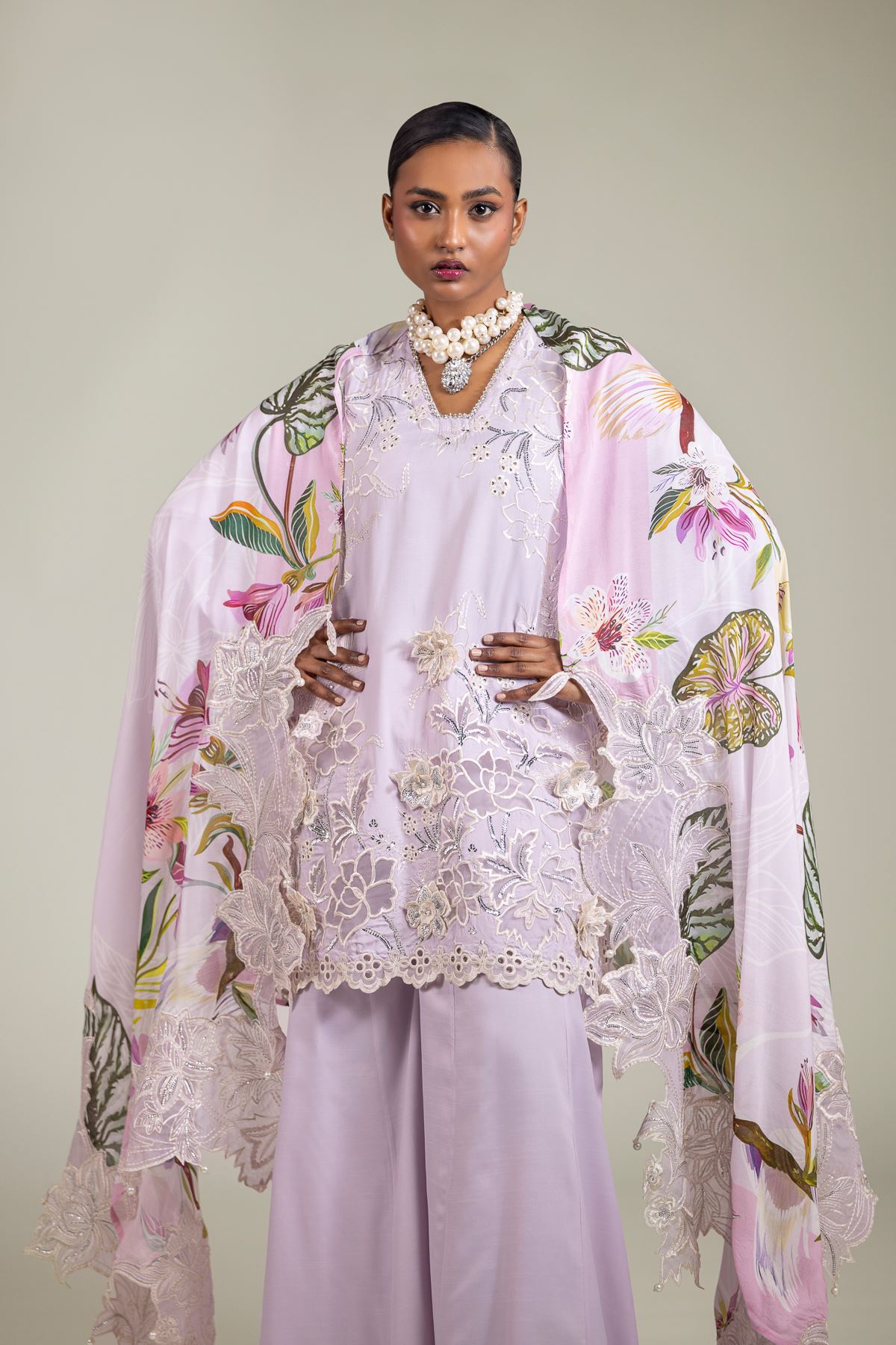 Raw Silk 3-Piece Embroidered Suit - 25-09-10E2-07TB-VG