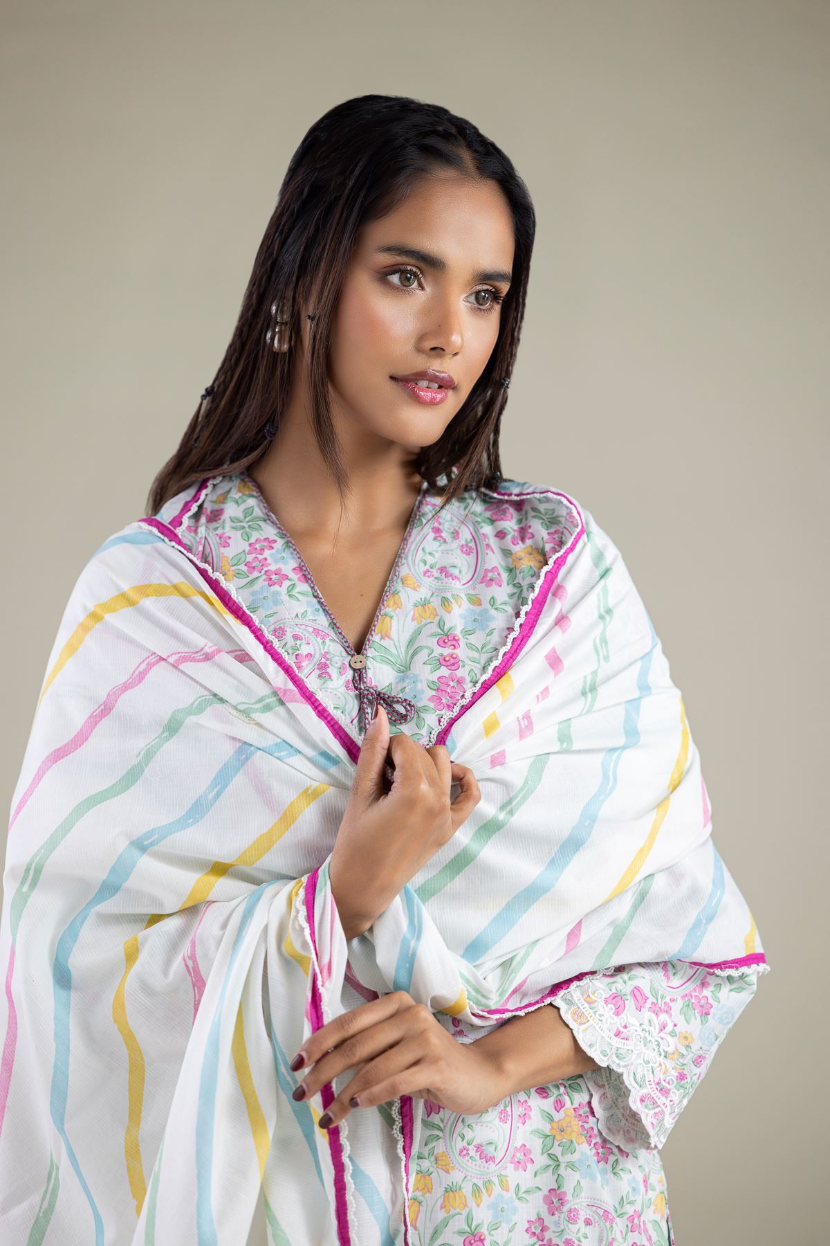 Embroidered Textured Lawn Dupatta - 1-26-123-A-G-VG