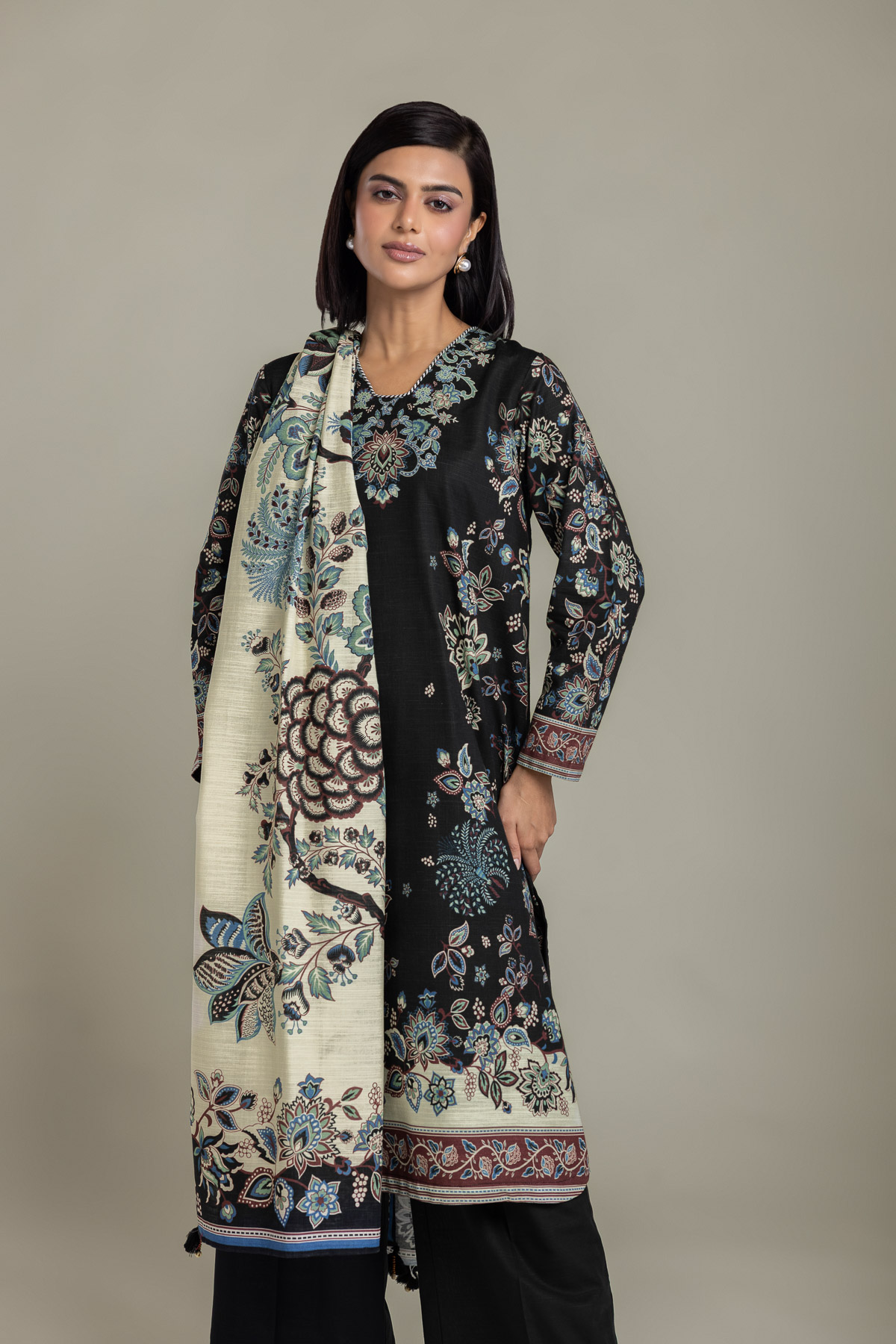 Printed Light Khaddar Fabrics 3 Piece - 2-26-308-A-G1-VG