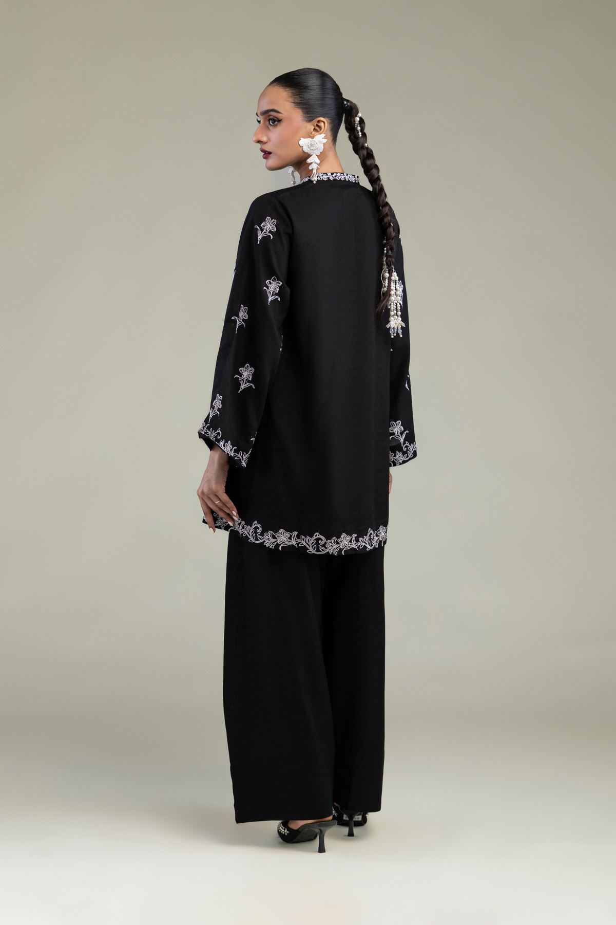 Embroidered Raw Silk Black Silk Kurta - 2-26-304-C-D1-VG