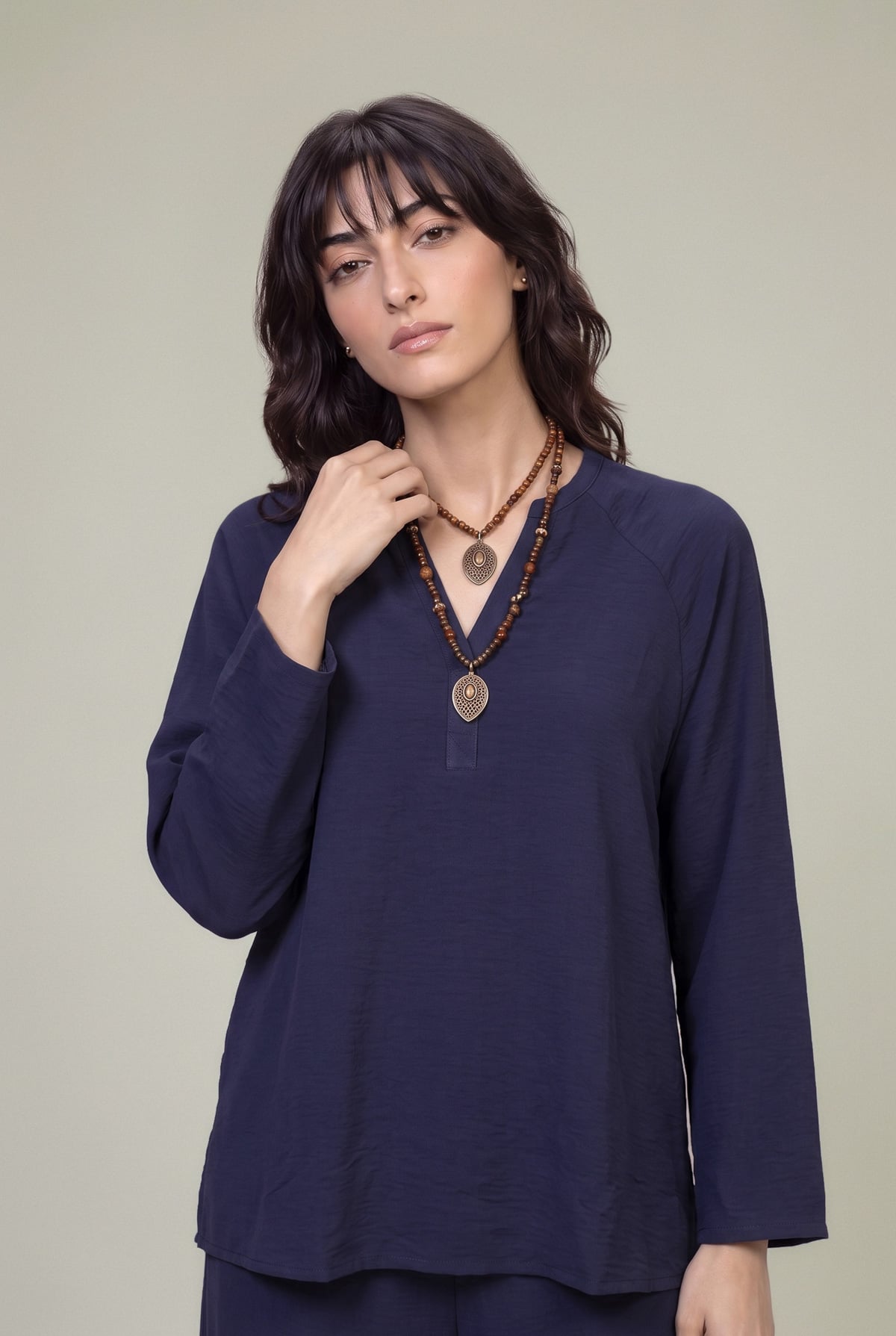 Dyed Textured Georgette V-Neck Solid Tunic - 1-26-229-B-F1-VG