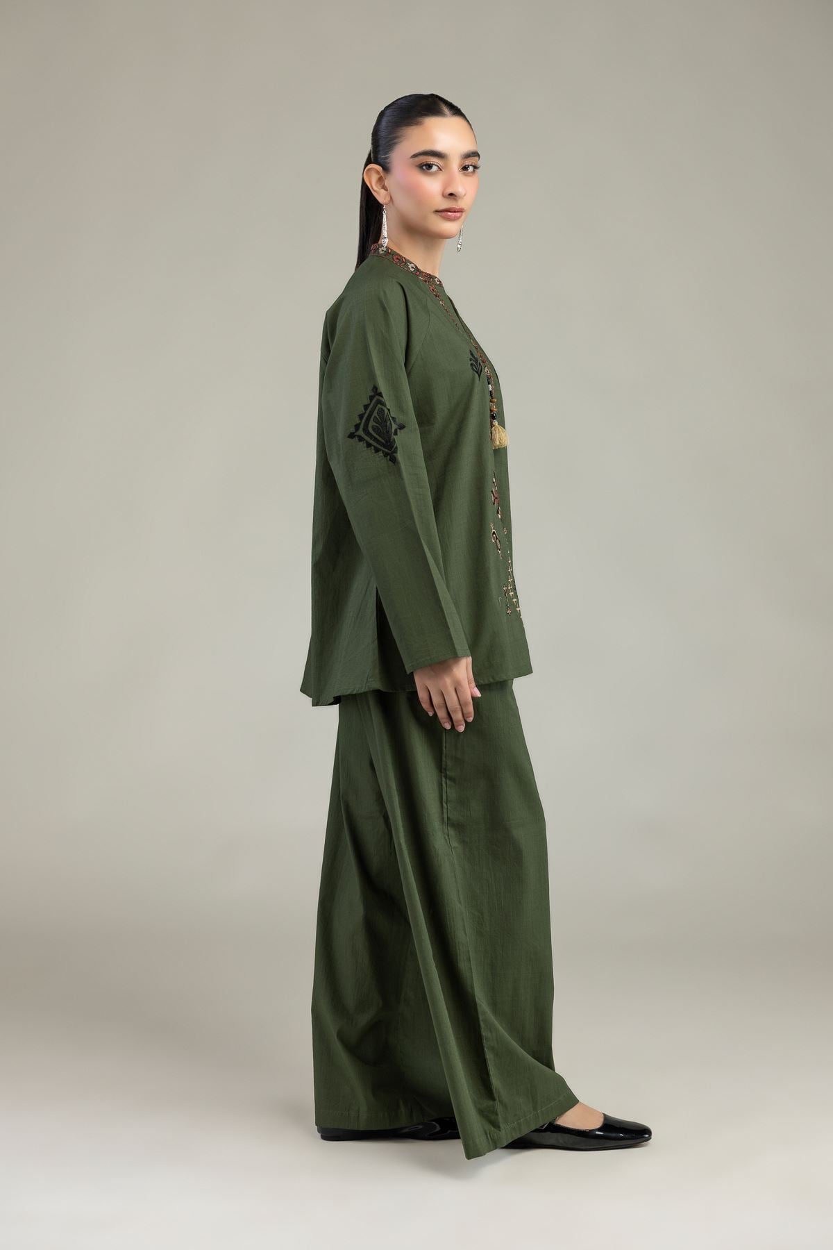 Embroidered Textured Cotton Textured Cotton Trousers - 6-26-204-A-H2-VG