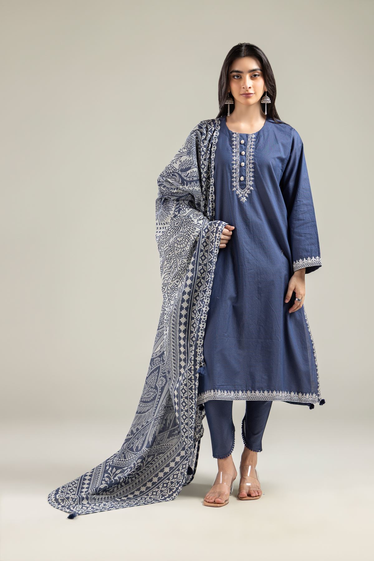 Embroidered Mesuri Navy Mesuri Dupatta - 1-26-121-A-G-VG