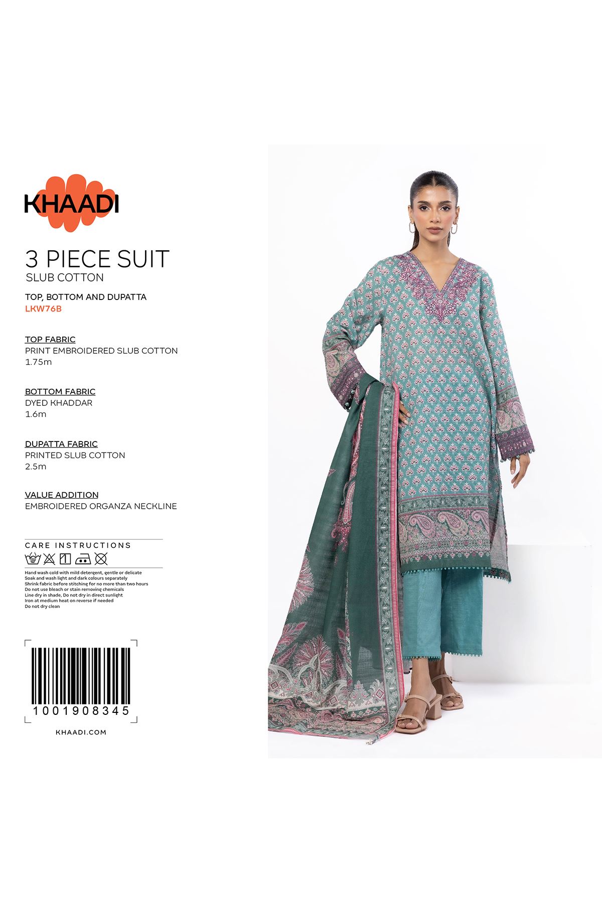 Embroidered Slub Cotton Fabrics 3 Piece - 1001908353