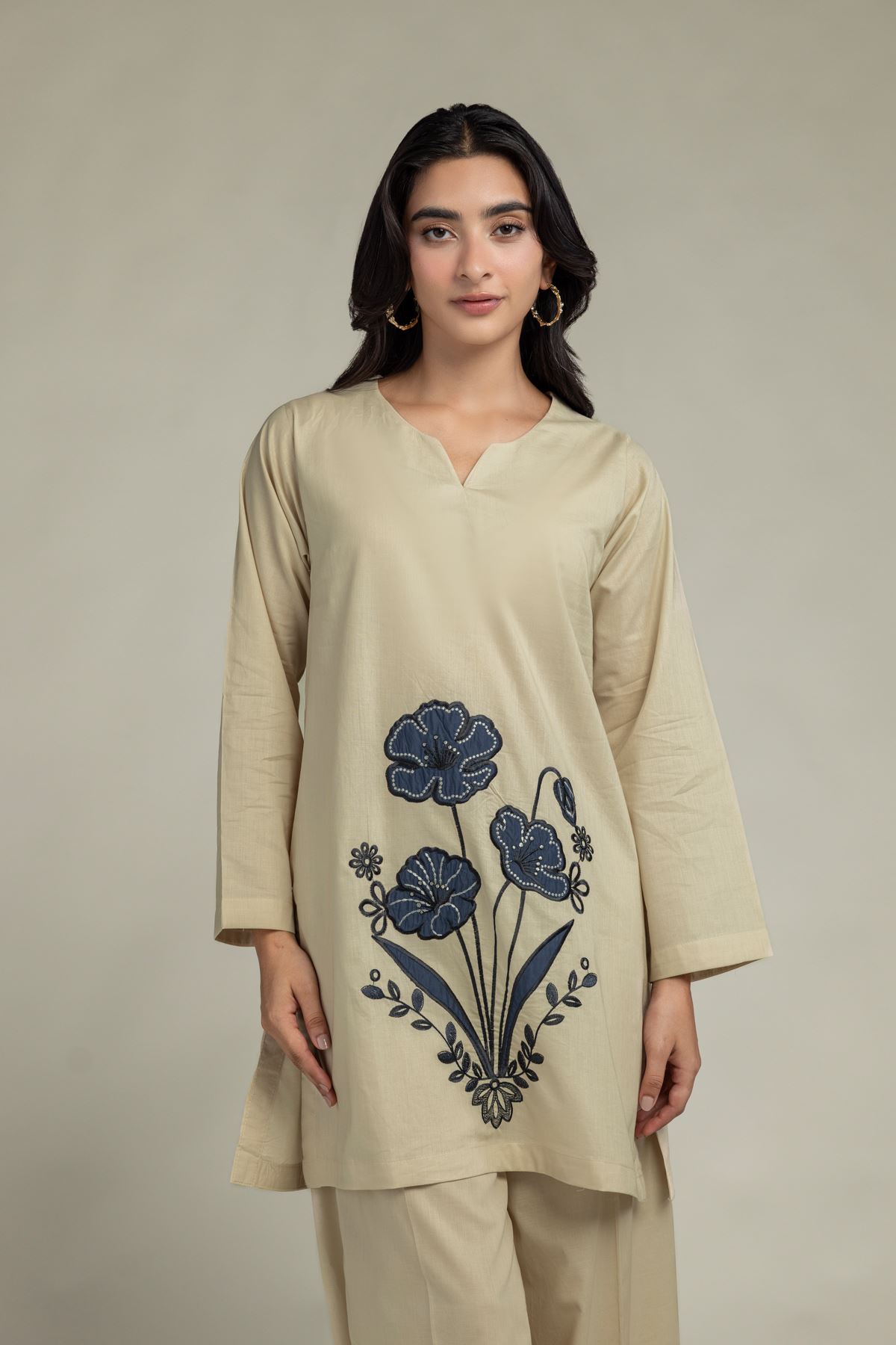 Cambric Cambric V-Neck Kurta - 1-26-301-B-I1-VG