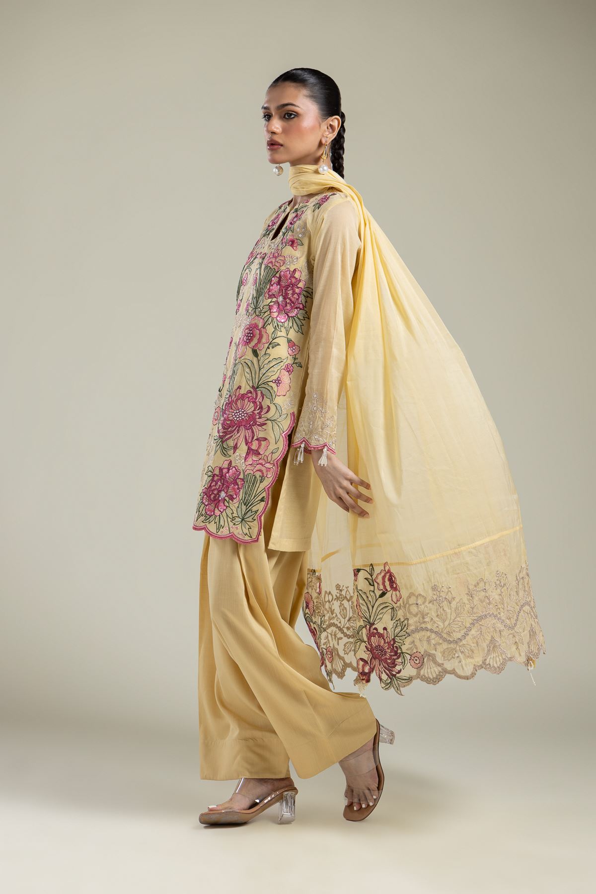 Paper Silk Floral Silk Dupatta - 2-26-109-A-B-VG