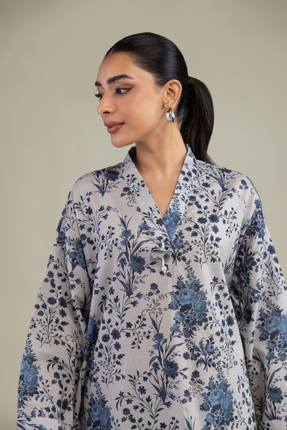 Printed Cotton Dobby Floral Longline Kurta - 1-26-244-A-D1-VG