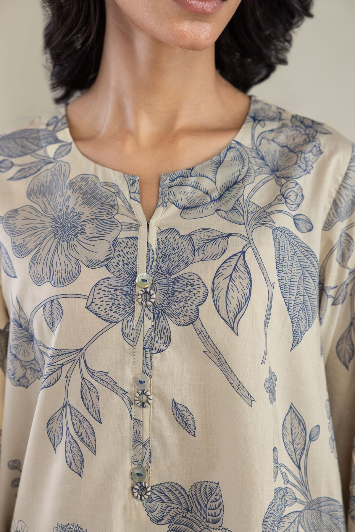 Embroidered Cambric Floral Longline Kurta - 1-26-229-B-F1-VG